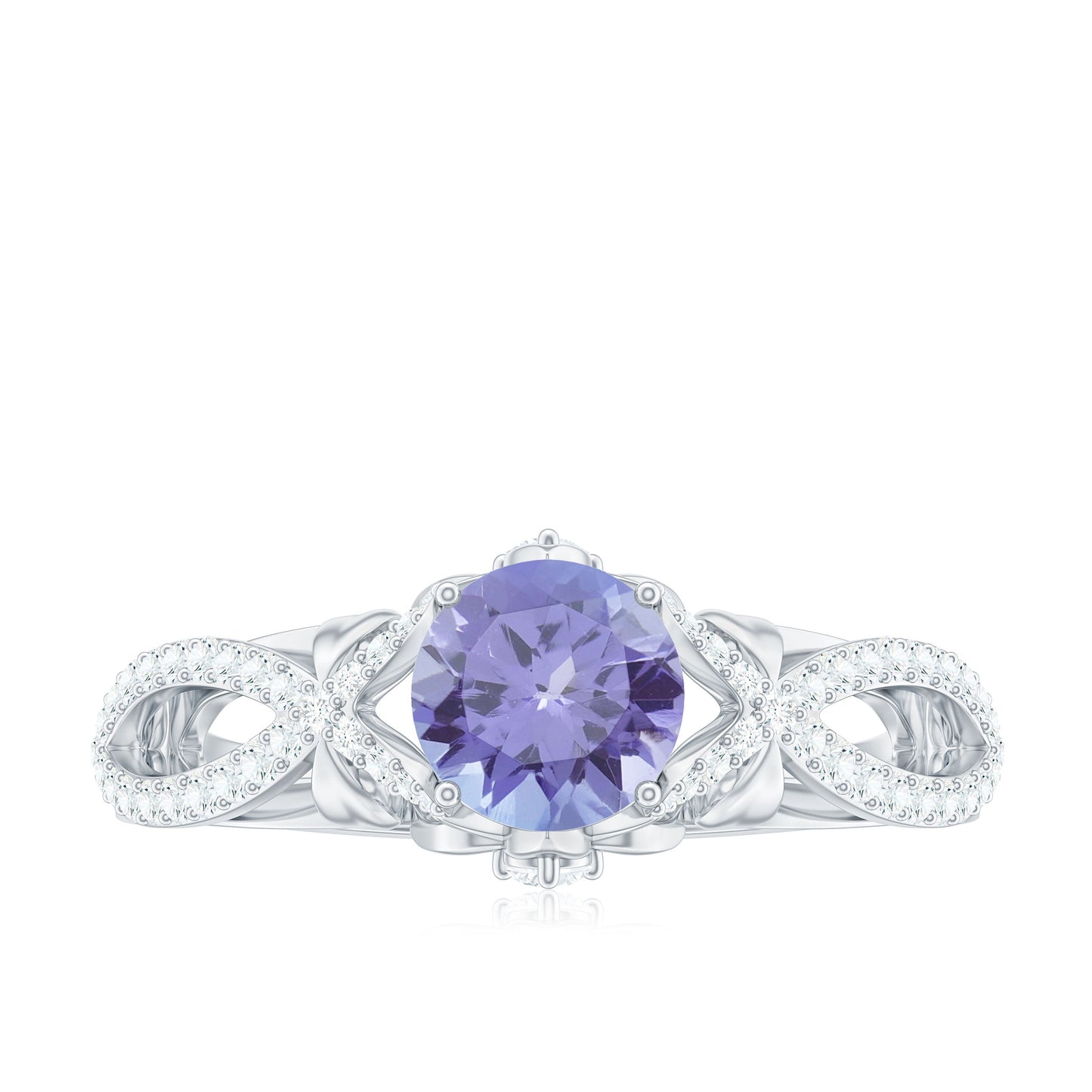 Designer Tanzanite Engagement Ring with Diamond Crossover Shank