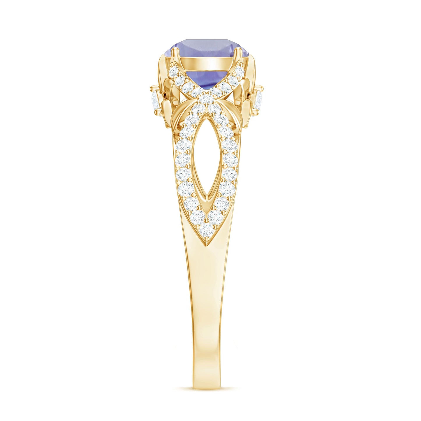 Designer Tanzanite Engagement Ring with Diamond Crossover Shank