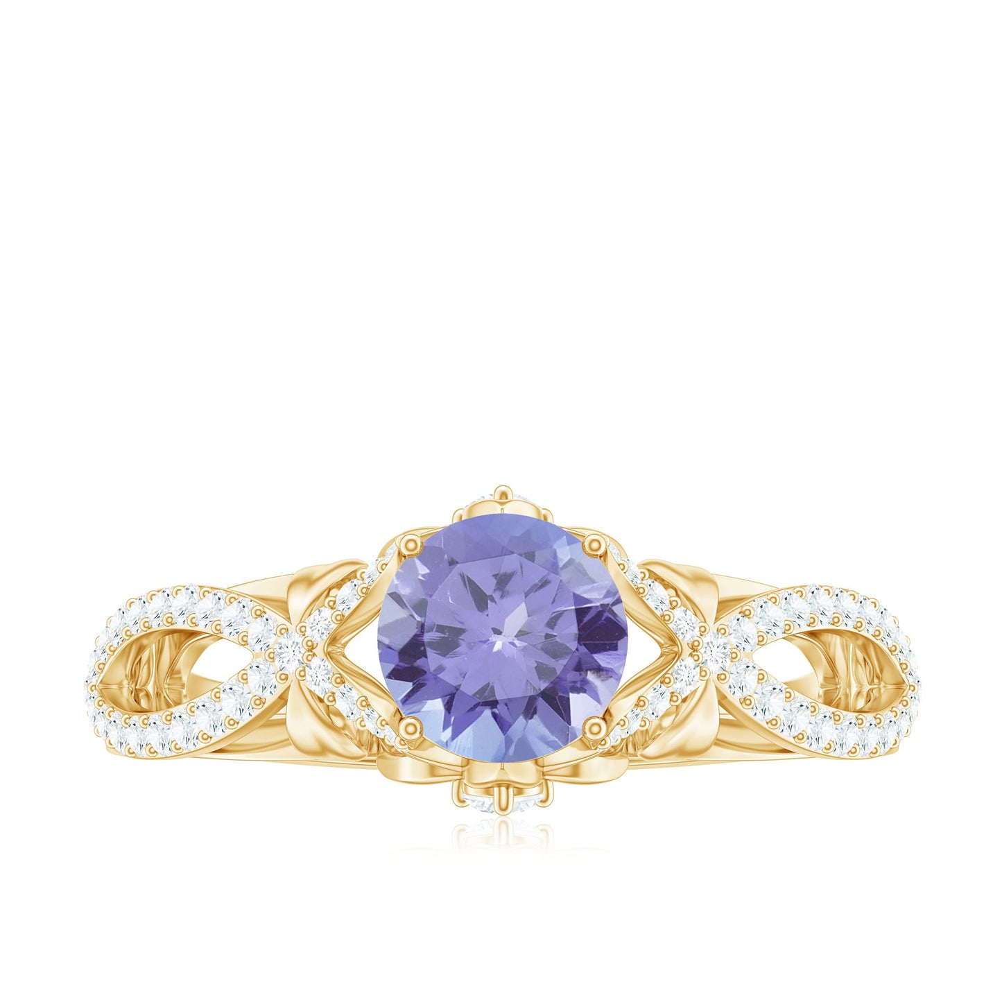 Designer Tanzanite Engagement Ring with Diamond Crossover Shank