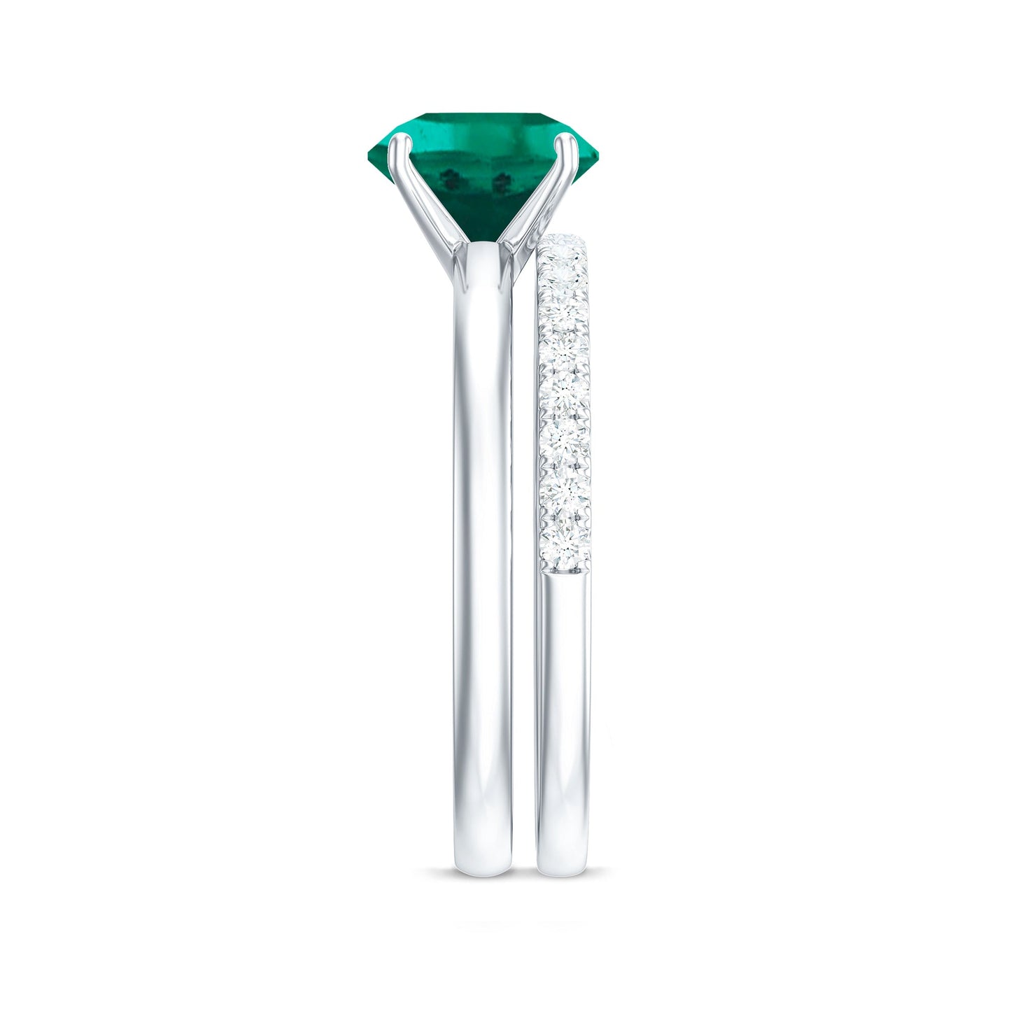 Certified Solitaire Lab Grown Emerald Engagement Ring with Diamond Wedding Band