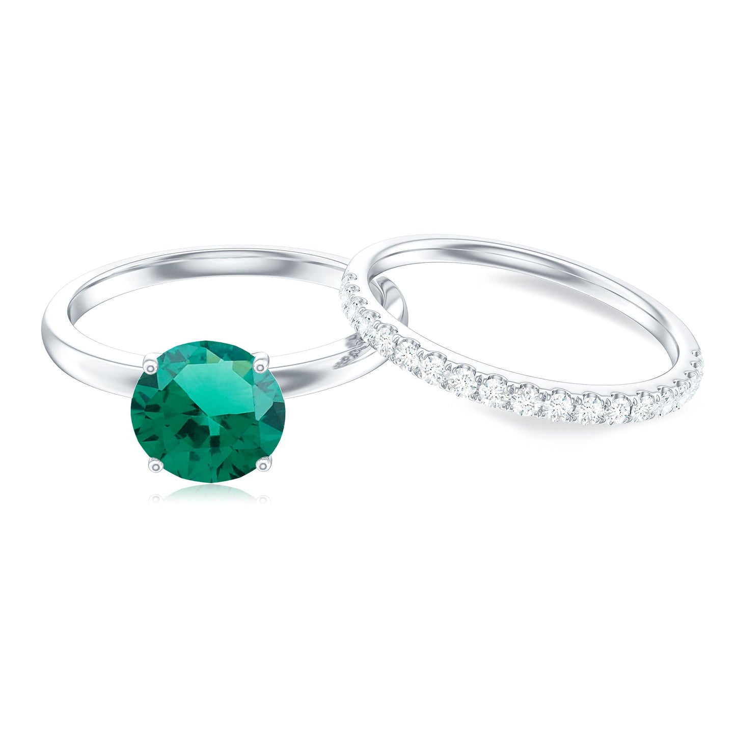 Certified Solitaire Lab Grown Emerald Engagement Ring with Diamond Wedding Band