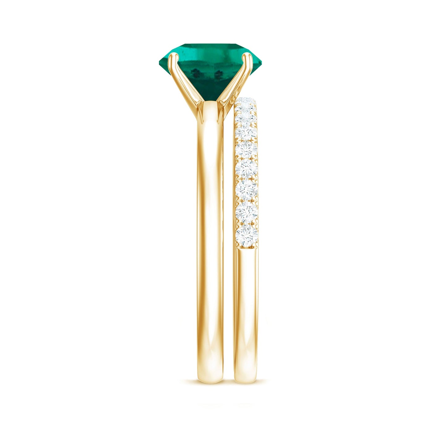 Certified Solitaire Lab Grown Emerald Engagement Ring with Diamond Wedding Band