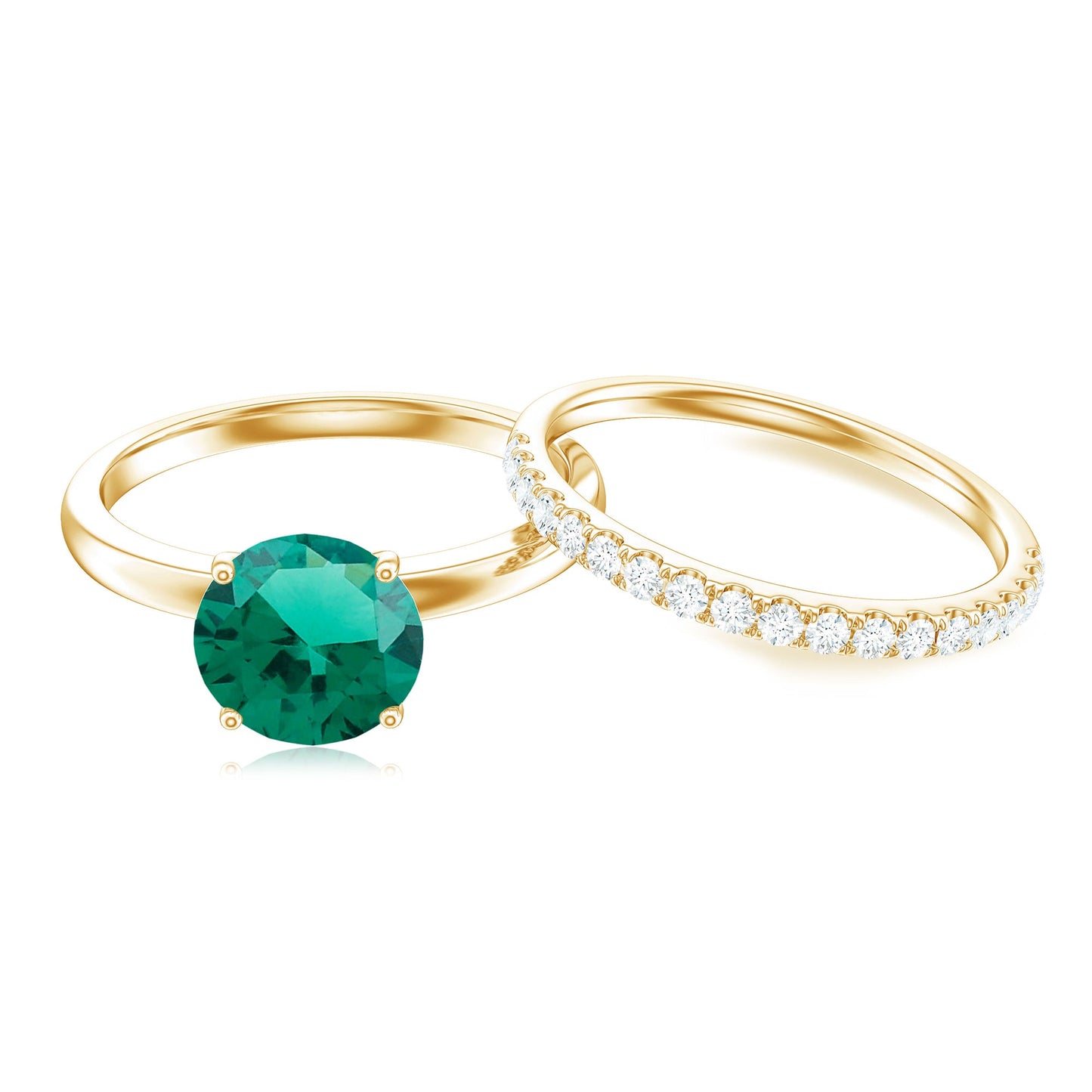 Certified Solitaire Lab Grown Emerald Engagement Ring with Diamond Wedding Band