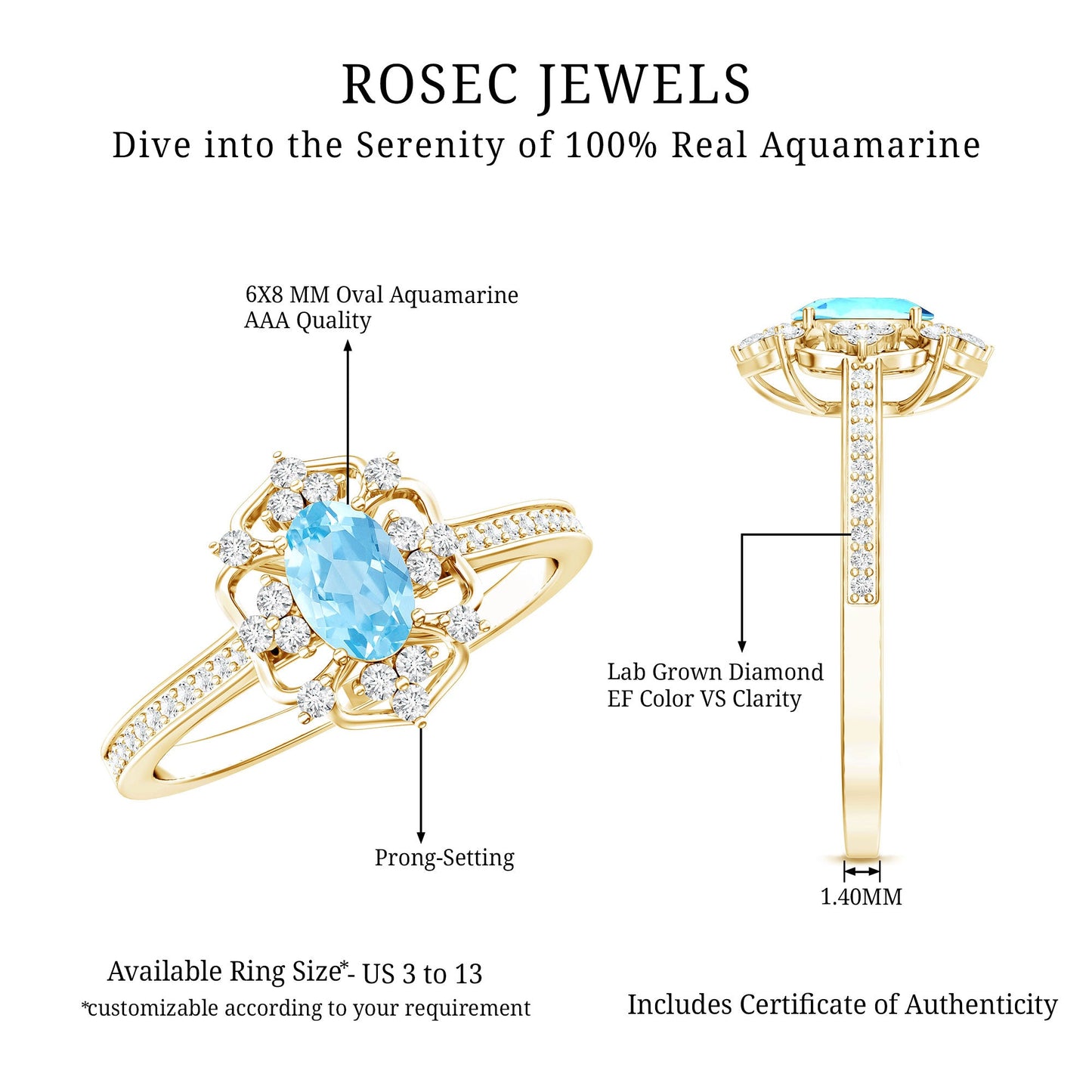 Vintage Style Aquamarine Flower Engagement Ring with Diamond