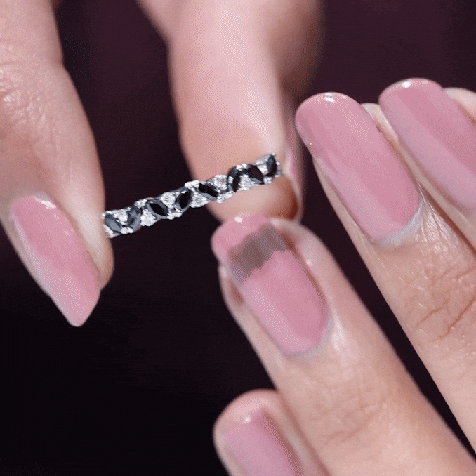 Marquise Created Black Diamond and Diamond Half Eternity Ring