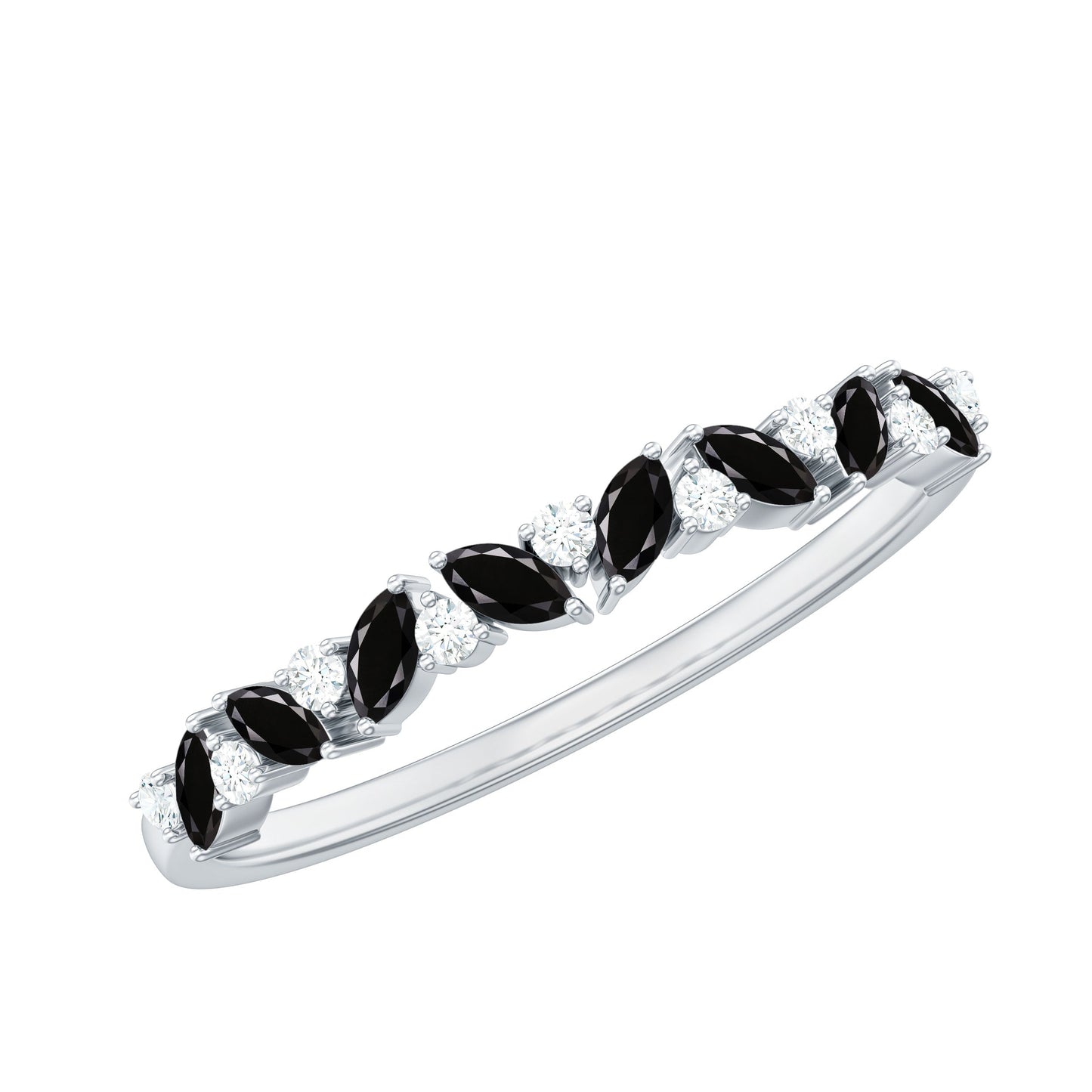 Marquise Created Black Diamond and Diamond Half Eternity Ring