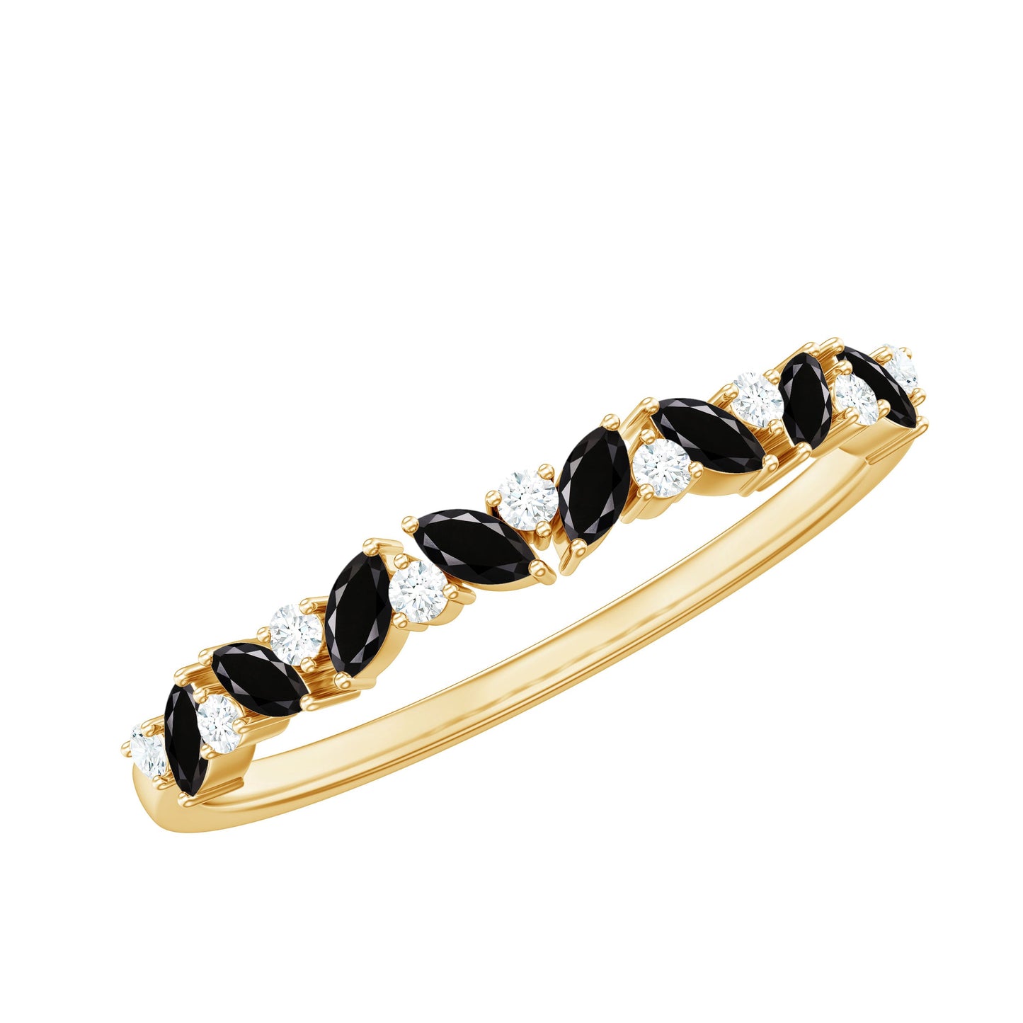 Marquise Created Black Diamond and Diamond Half Eternity Ring