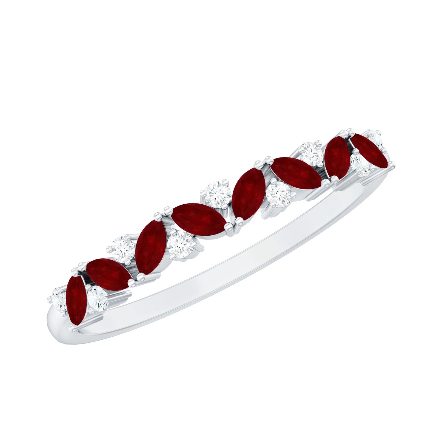 Natural Marquise Ruby Half Eternity Ring with Diamond