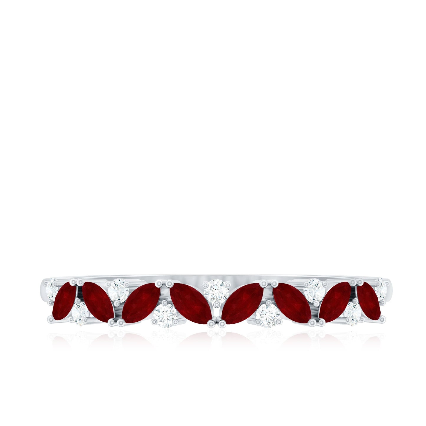 Natural Marquise Ruby Half Eternity Ring with Diamond