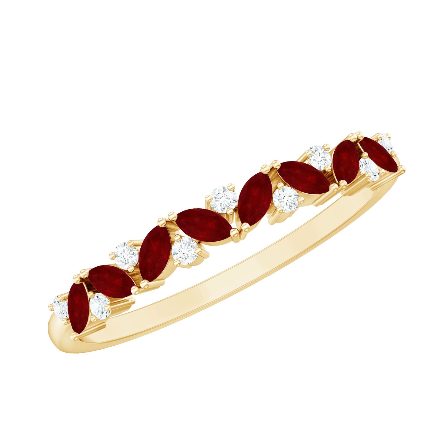 Natural Marquise Ruby Half Eternity Ring with Diamond