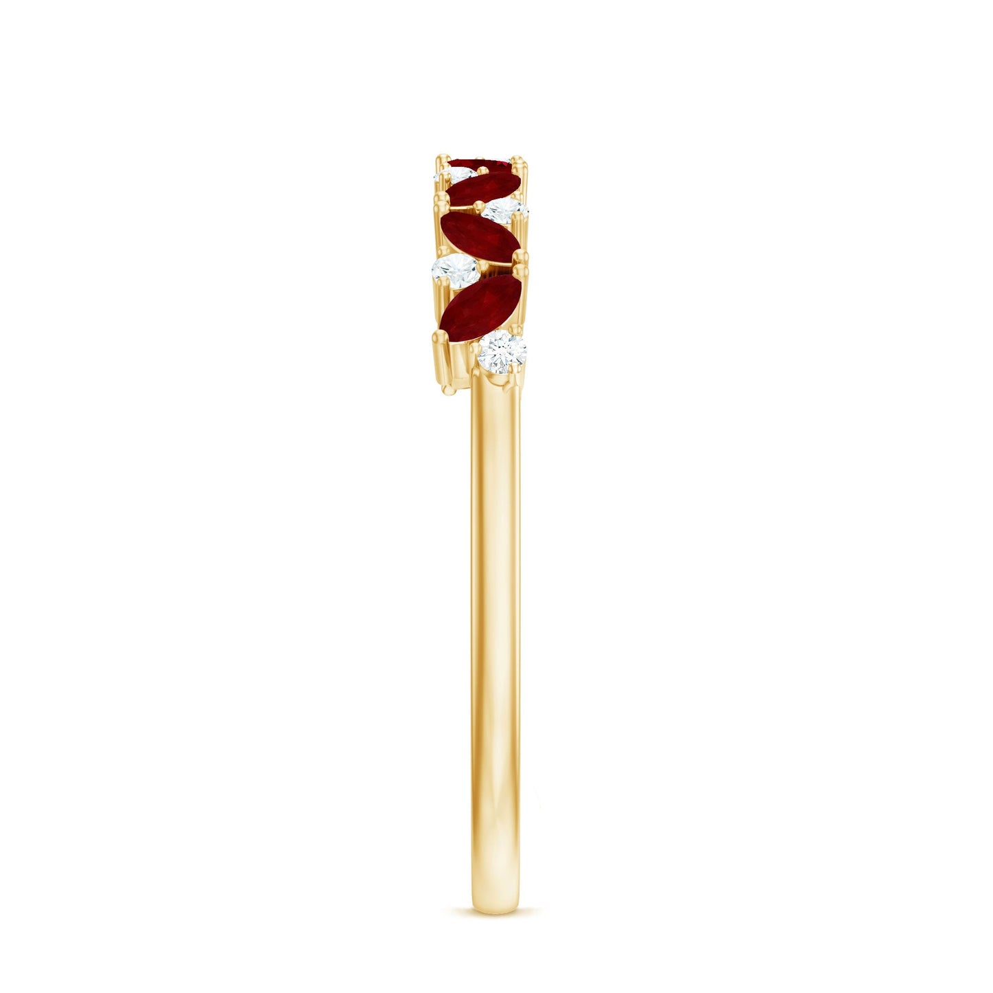 Natural Marquise Ruby Half Eternity Ring with Diamond