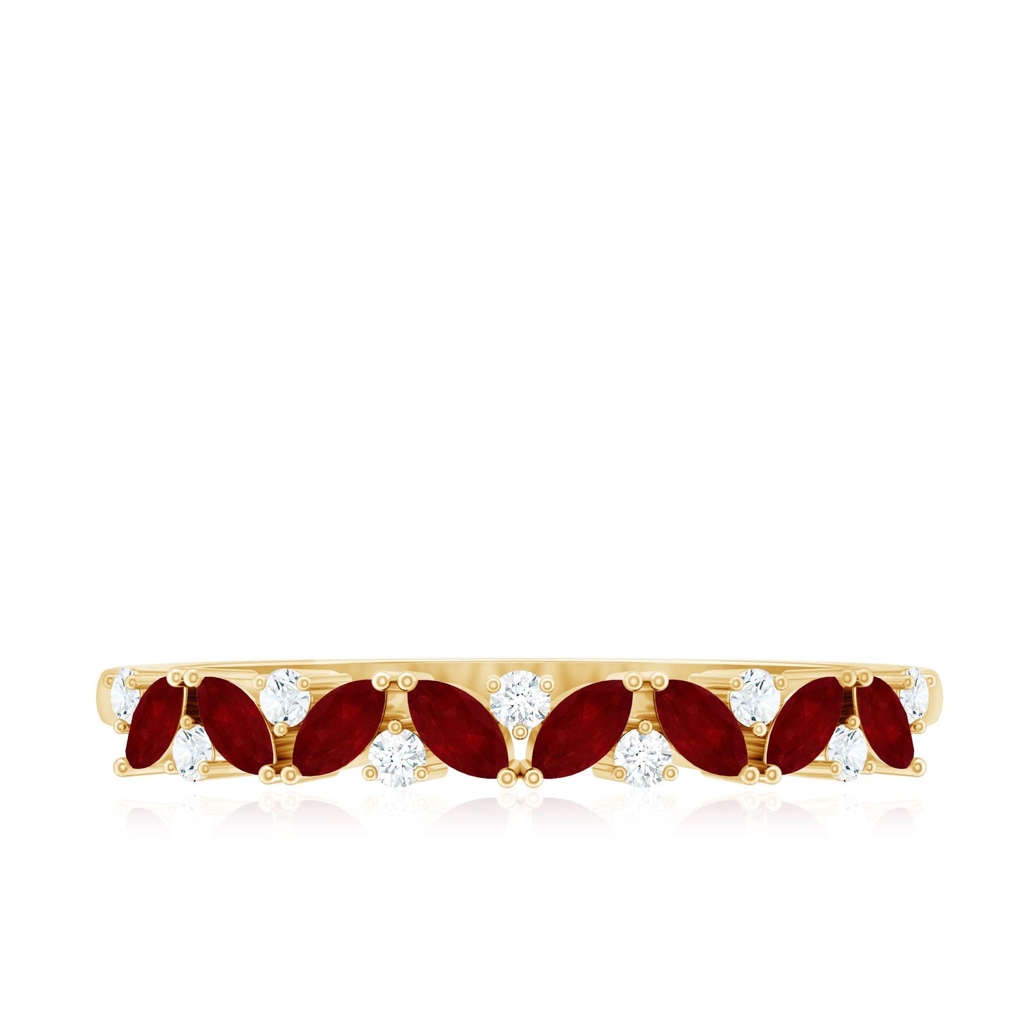 Natural Marquise Ruby Half Eternity Ring with Diamond