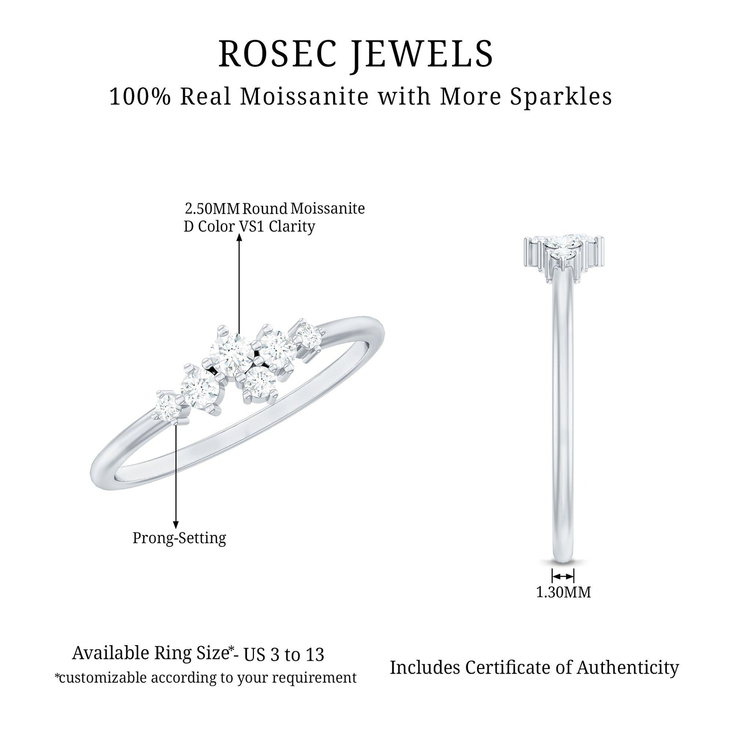 Certified Moissanite Cluster Promise Ring