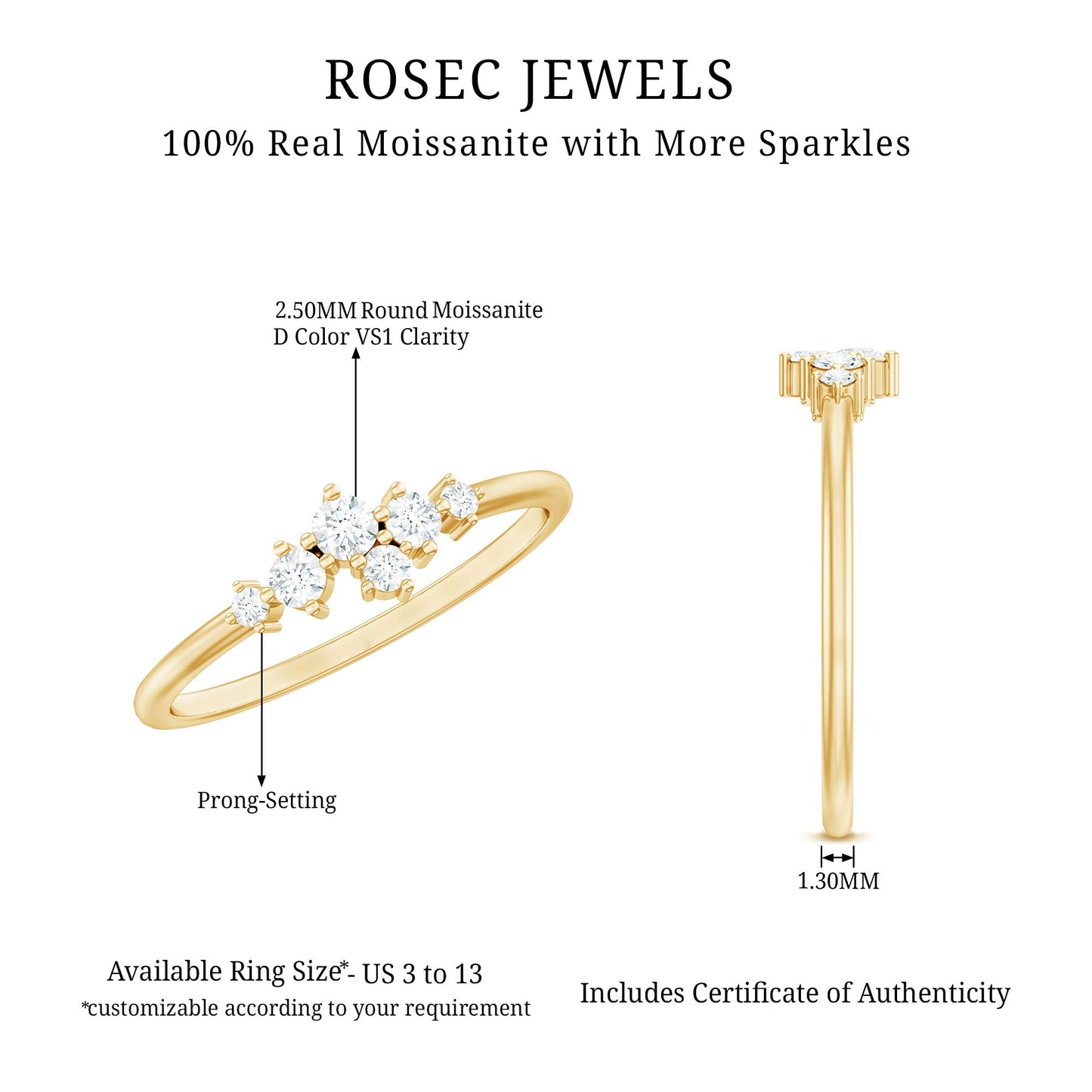 Certified Moissanite Cluster Promise Ring