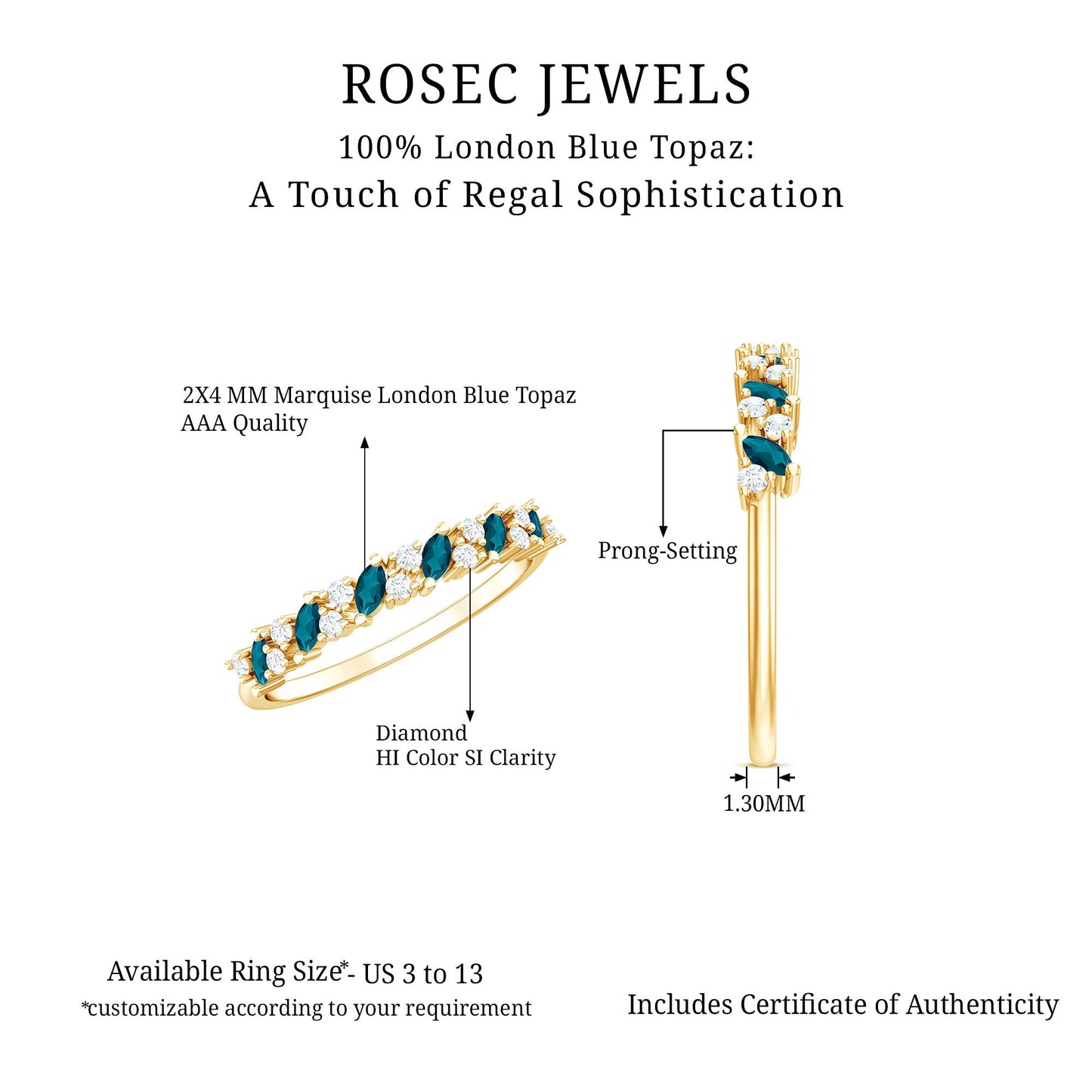 Marquise London Blue Topaz Anniversary Ring with Diamond