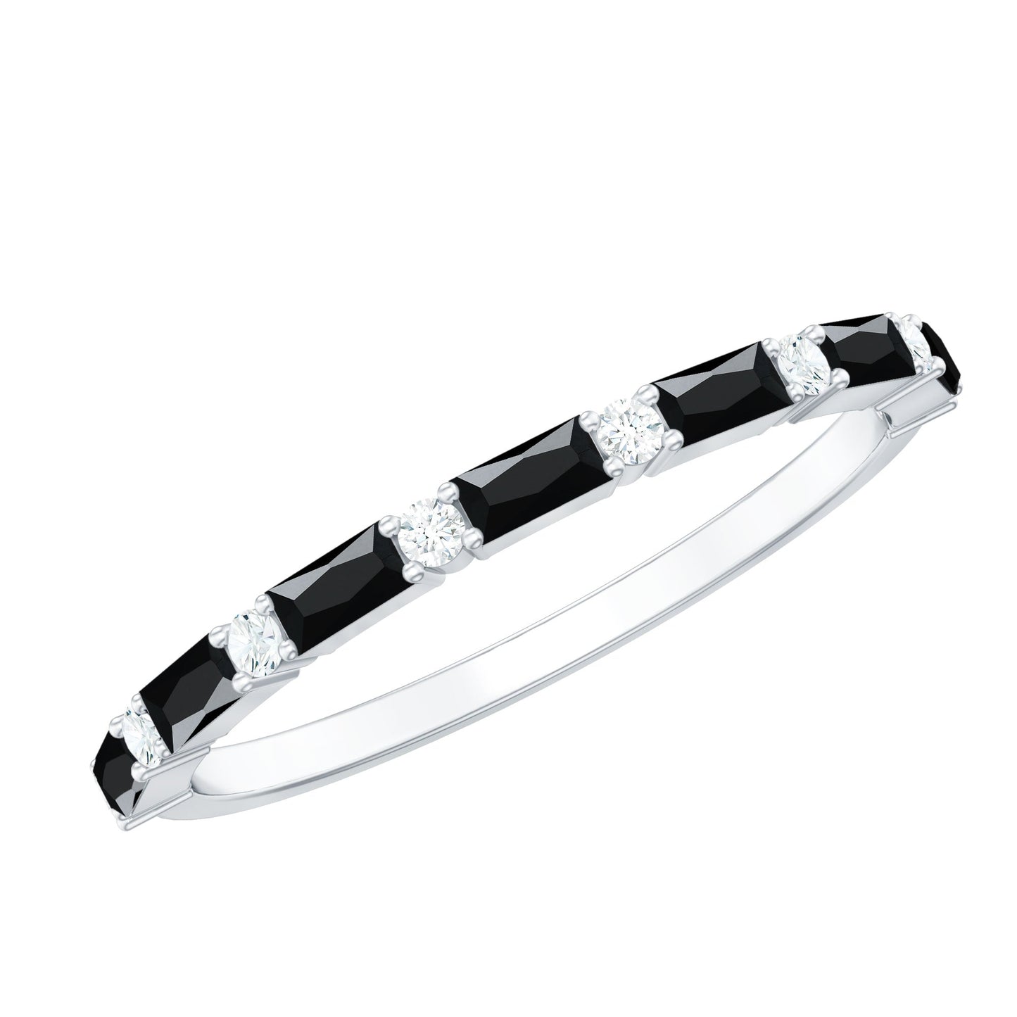 Certified Baguette Lab Grown Black and White Diamond Half Eternity Ring