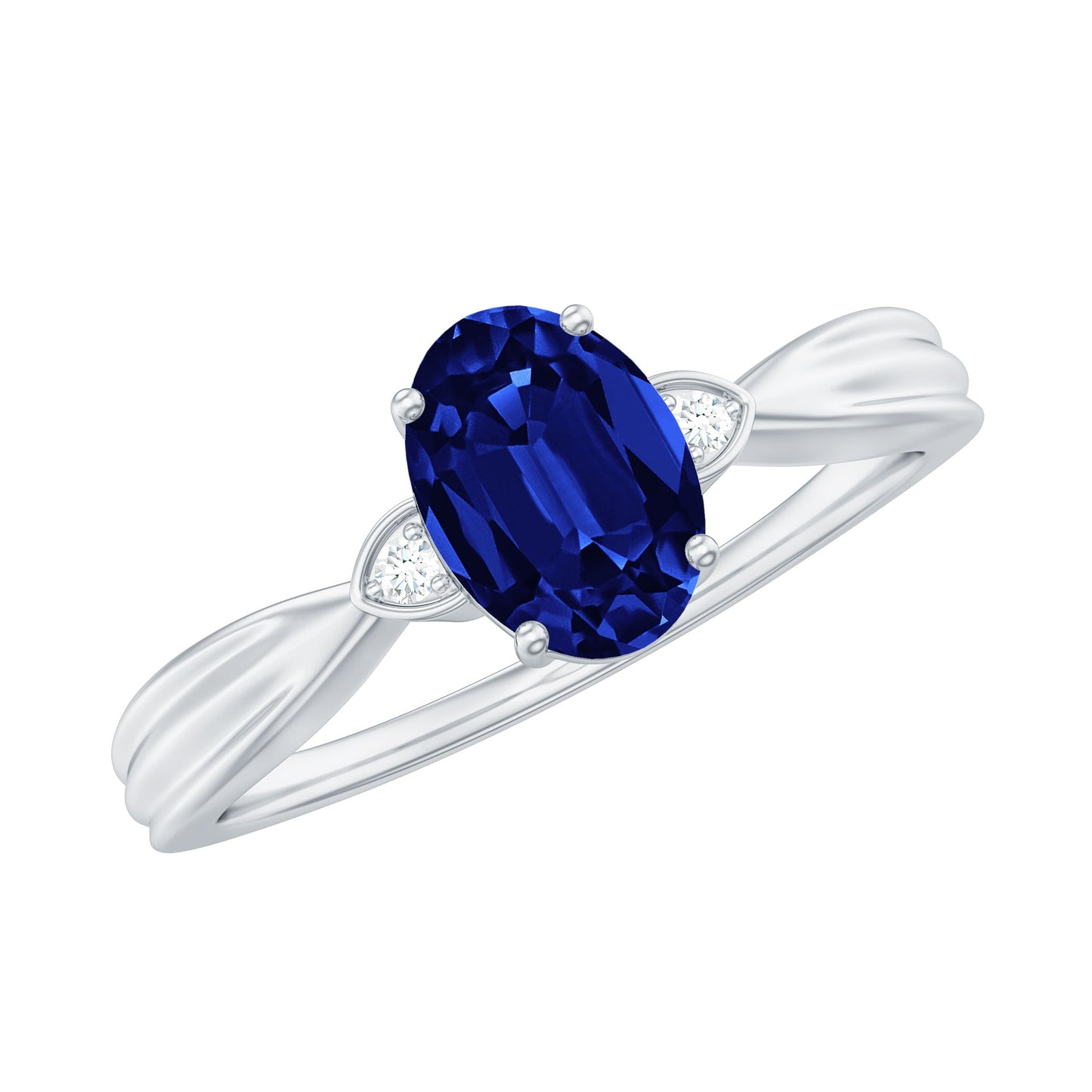 Certified 1 Carat Oval Lab Grown Blue Sapphire Solitaire Engagement Ring with Diamond