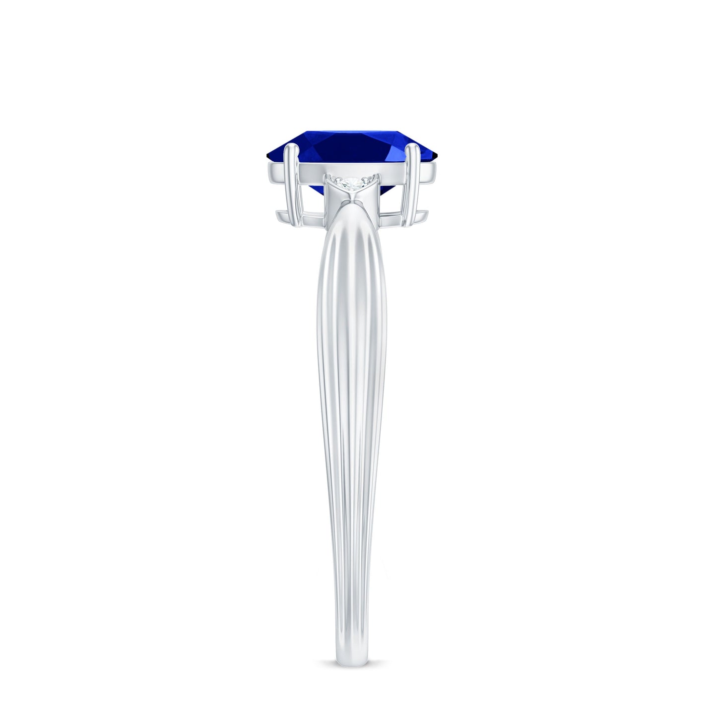 Certified 1 Carat Oval Lab Grown Blue Sapphire Solitaire Engagement Ring with Diamond