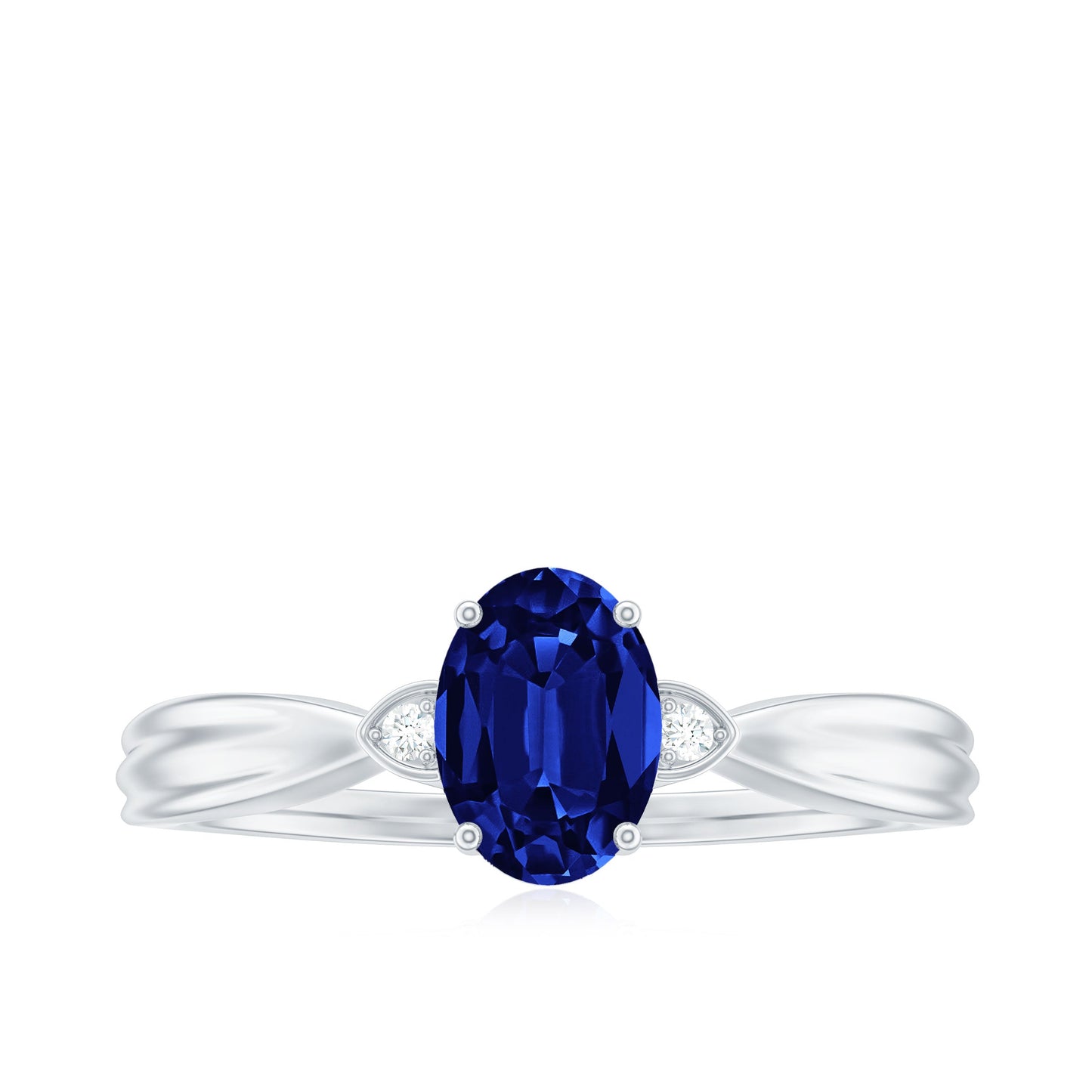 Certified 1 Carat Oval Lab Grown Blue Sapphire Solitaire Engagement Ring with Diamond