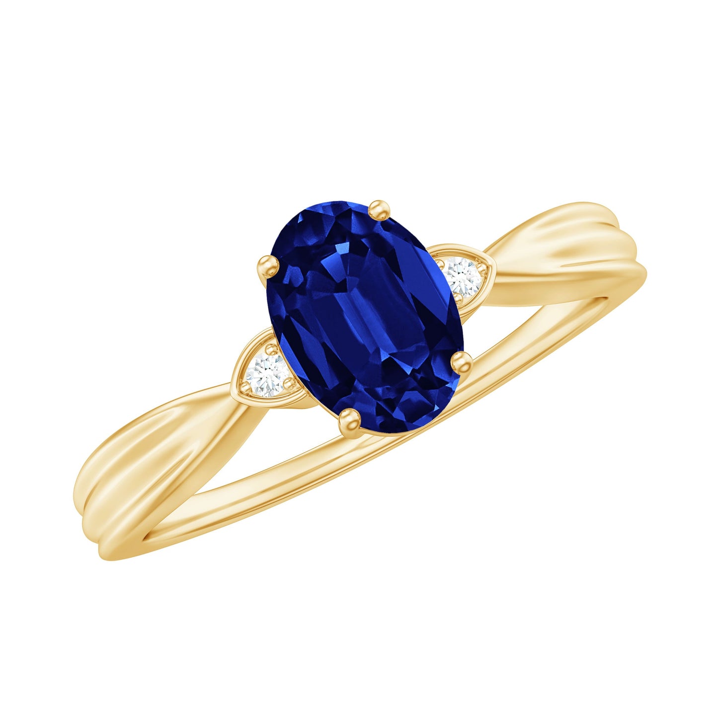 Certified 1 Carat Oval Lab Grown Blue Sapphire Solitaire Engagement Ring with Diamond