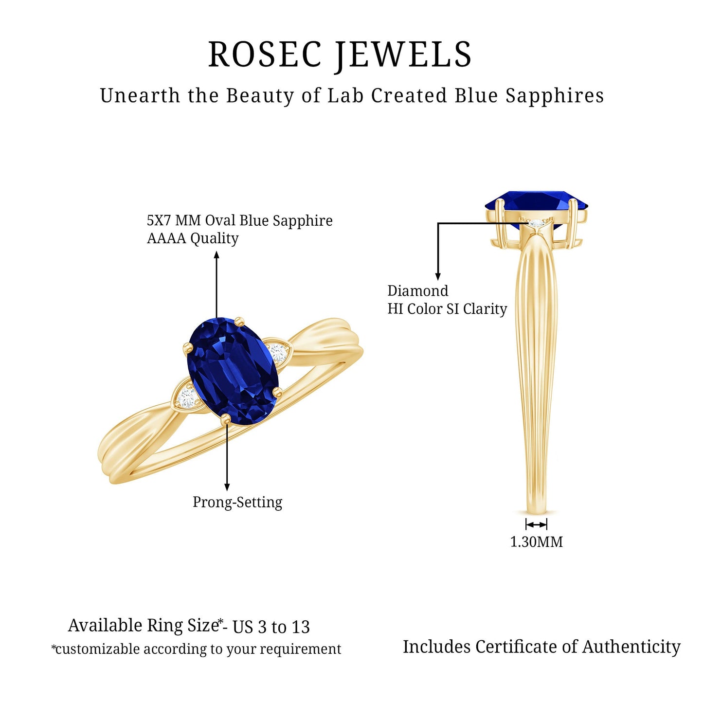 Certified 1 Carat Oval Lab Grown Blue Sapphire Solitaire Engagement Ring with Diamond