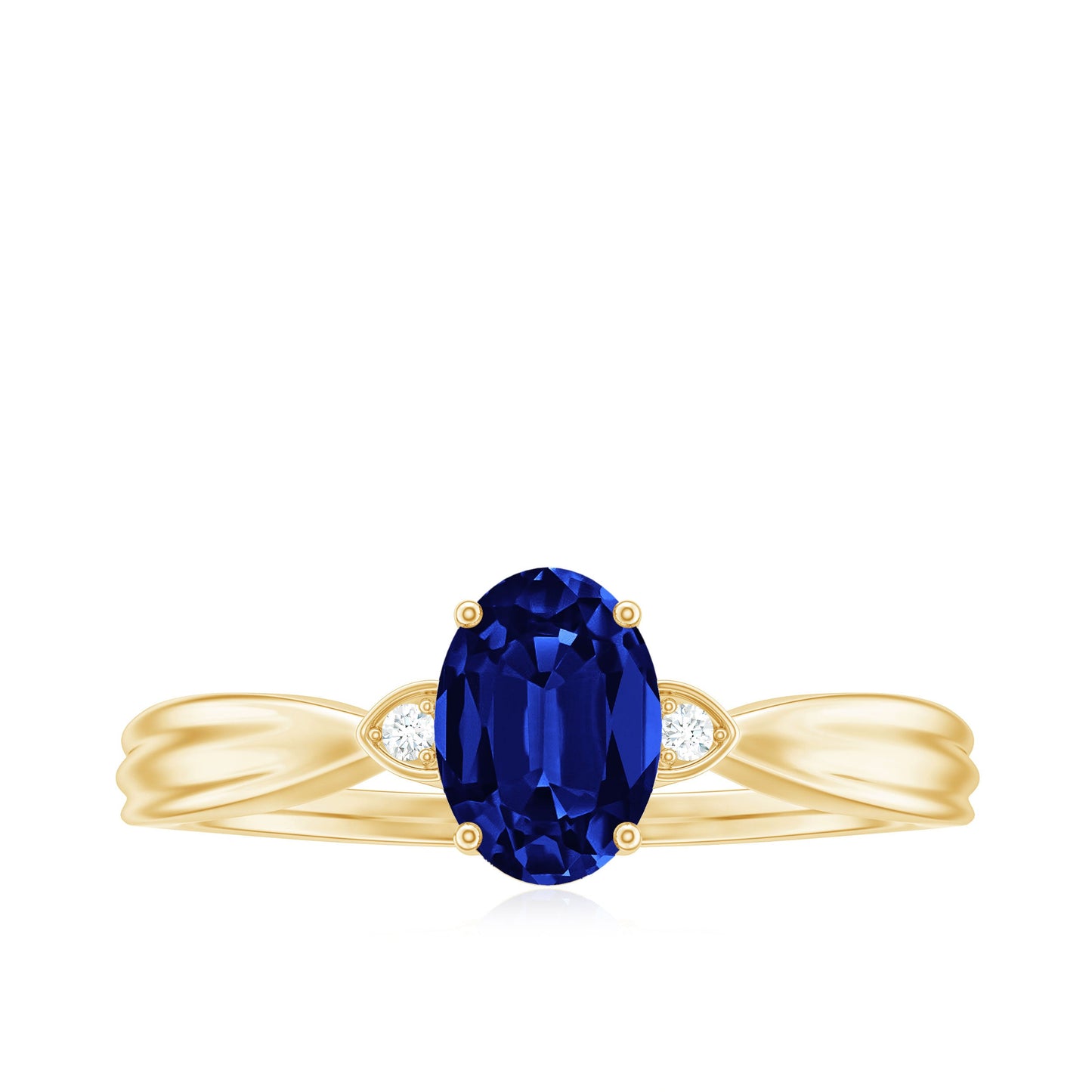 Certified 1 Carat Oval Lab Grown Blue Sapphire Solitaire Engagement Ring with Diamond