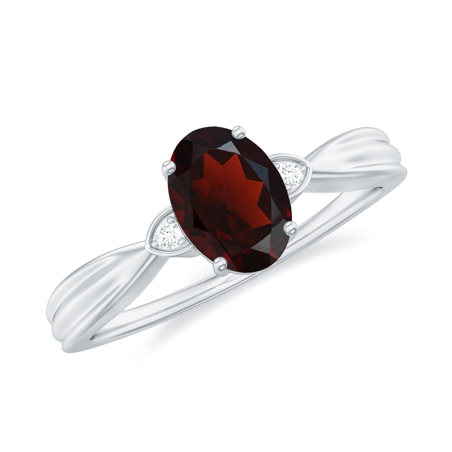 Certified Natural Garnet Diamond Oval Engagement Ring with Pinched Shank