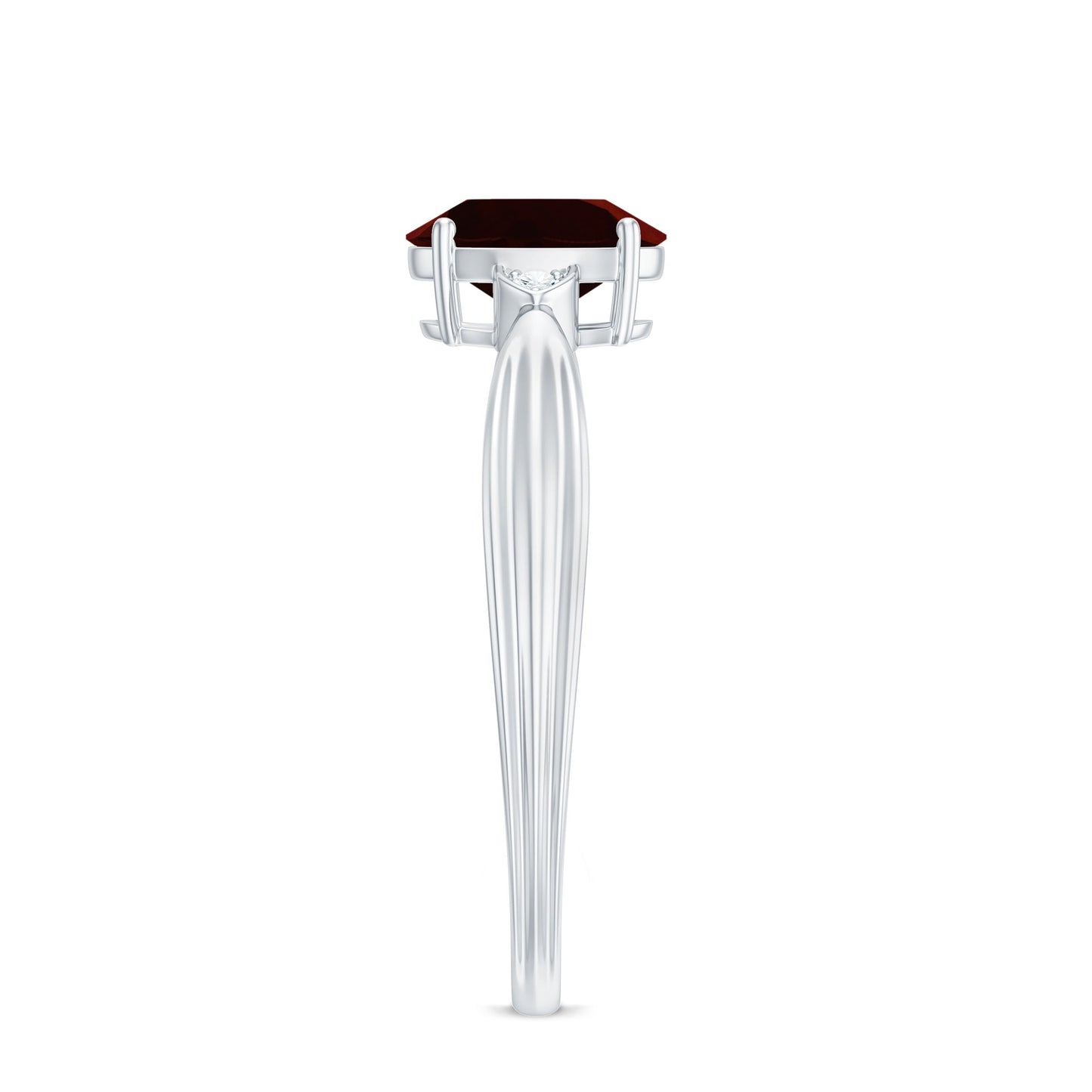 Certified Natural Garnet Diamond Oval Engagement Ring with Pinched Shank