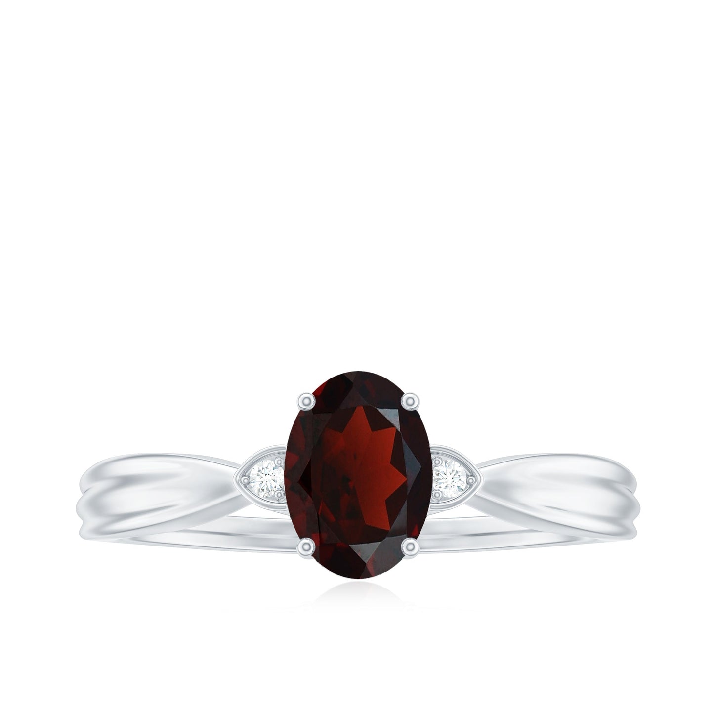 Certified Natural Garnet Diamond Oval Engagement Ring with Pinched Shank