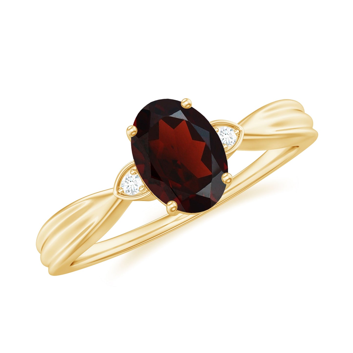 Certified Natural Garnet Diamond Oval Engagement Ring with Pinched Shank