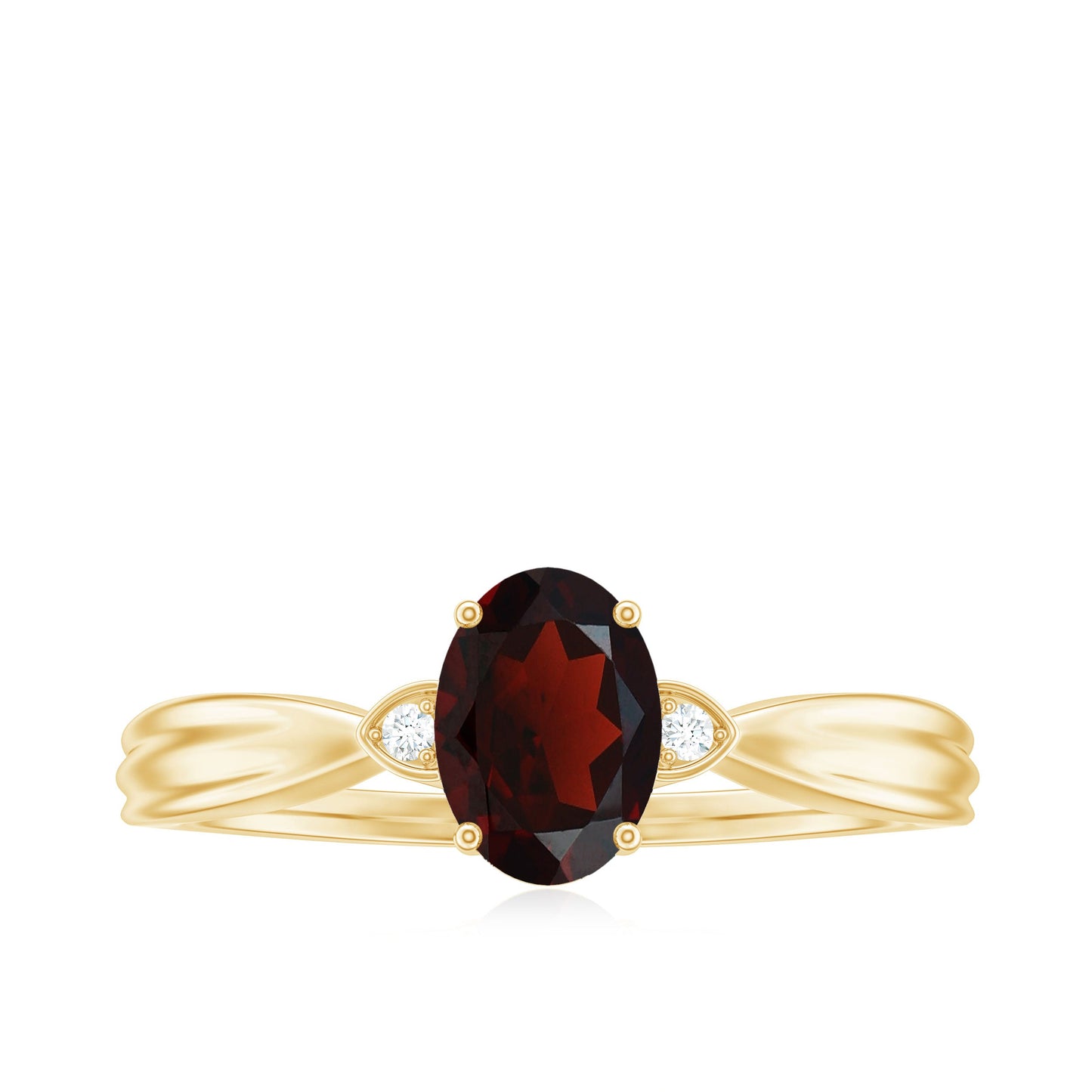 Certified Natural Garnet Diamond Oval Engagement Ring with Pinched Shank