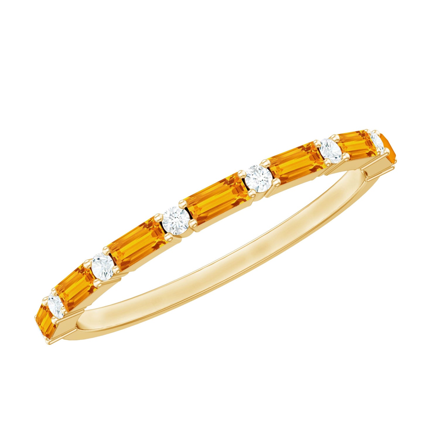 Lab Grown Orange Sapphire and Diamond Half Eternity Stackable Ring