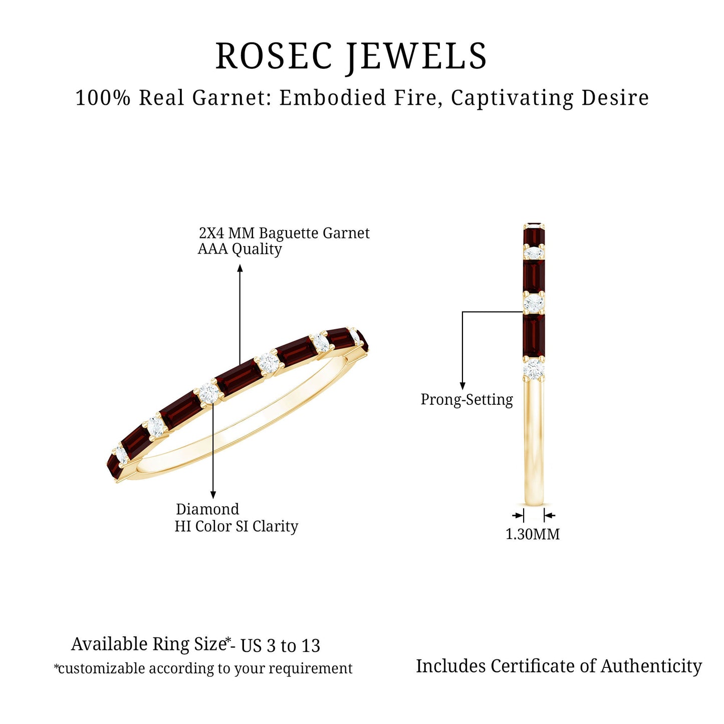 Natural Baguette Garnet Diamond Half Eternity Band With Certificate