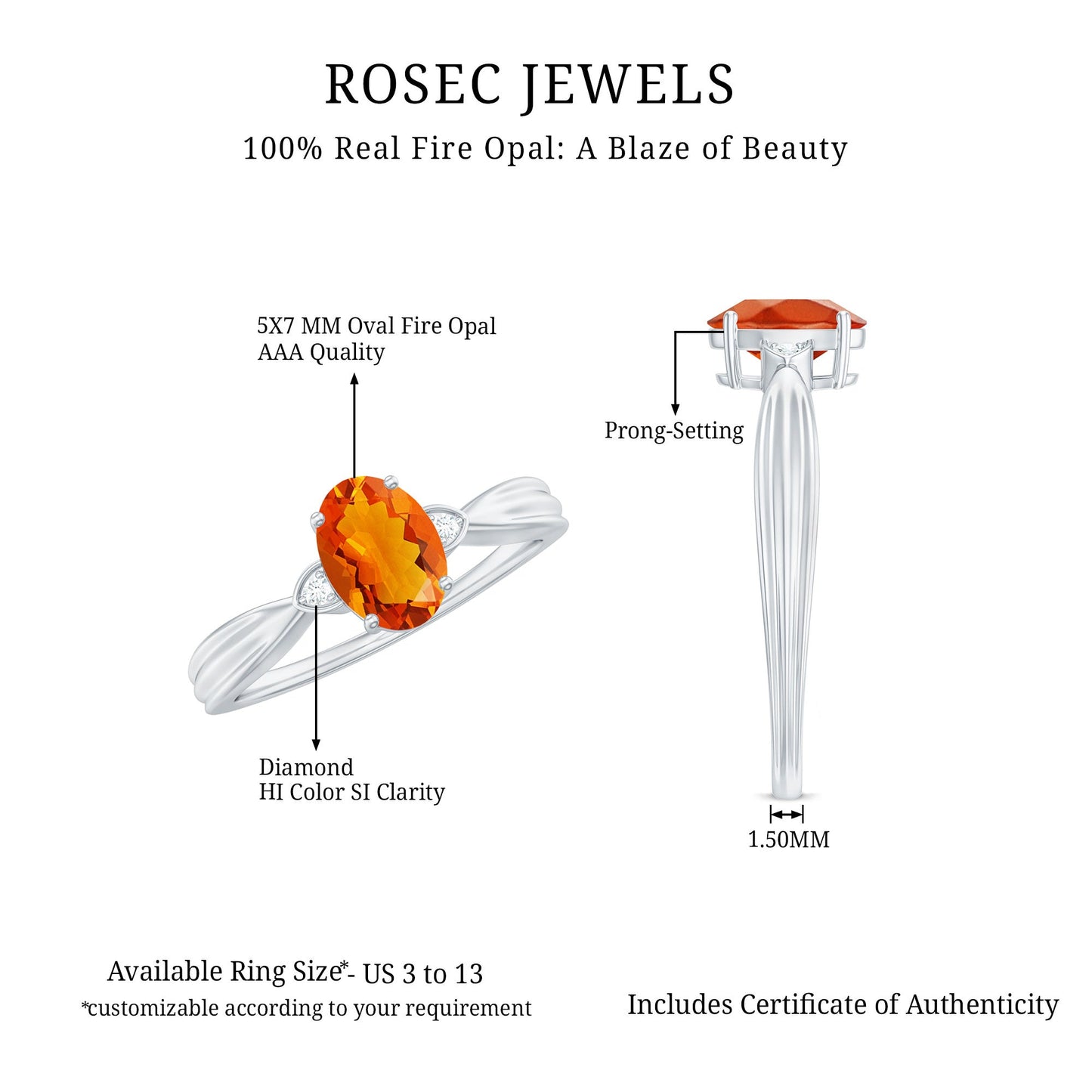 3/4 CT Oval Shape Fire Opal Engagement Ring with Diamond