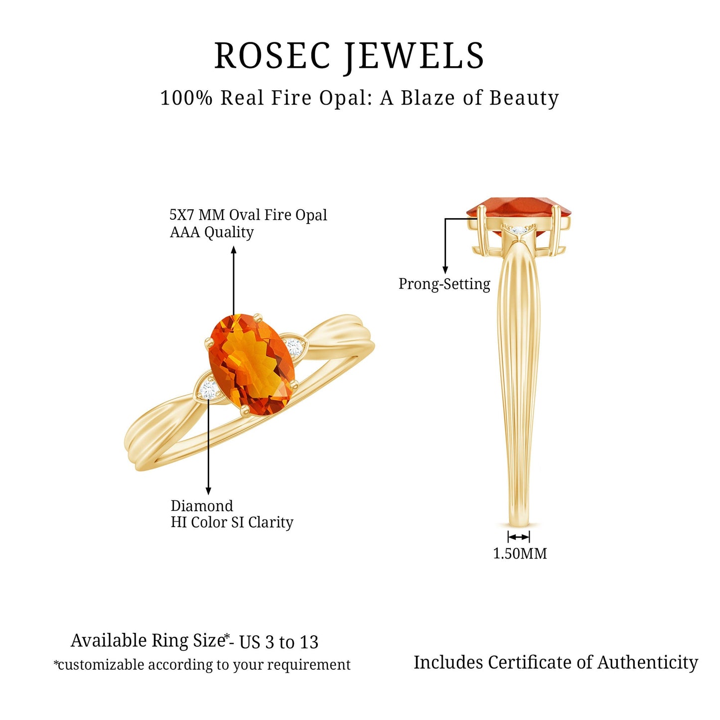 3/4 CT Oval Shape Fire Opal Engagement Ring with Diamond
