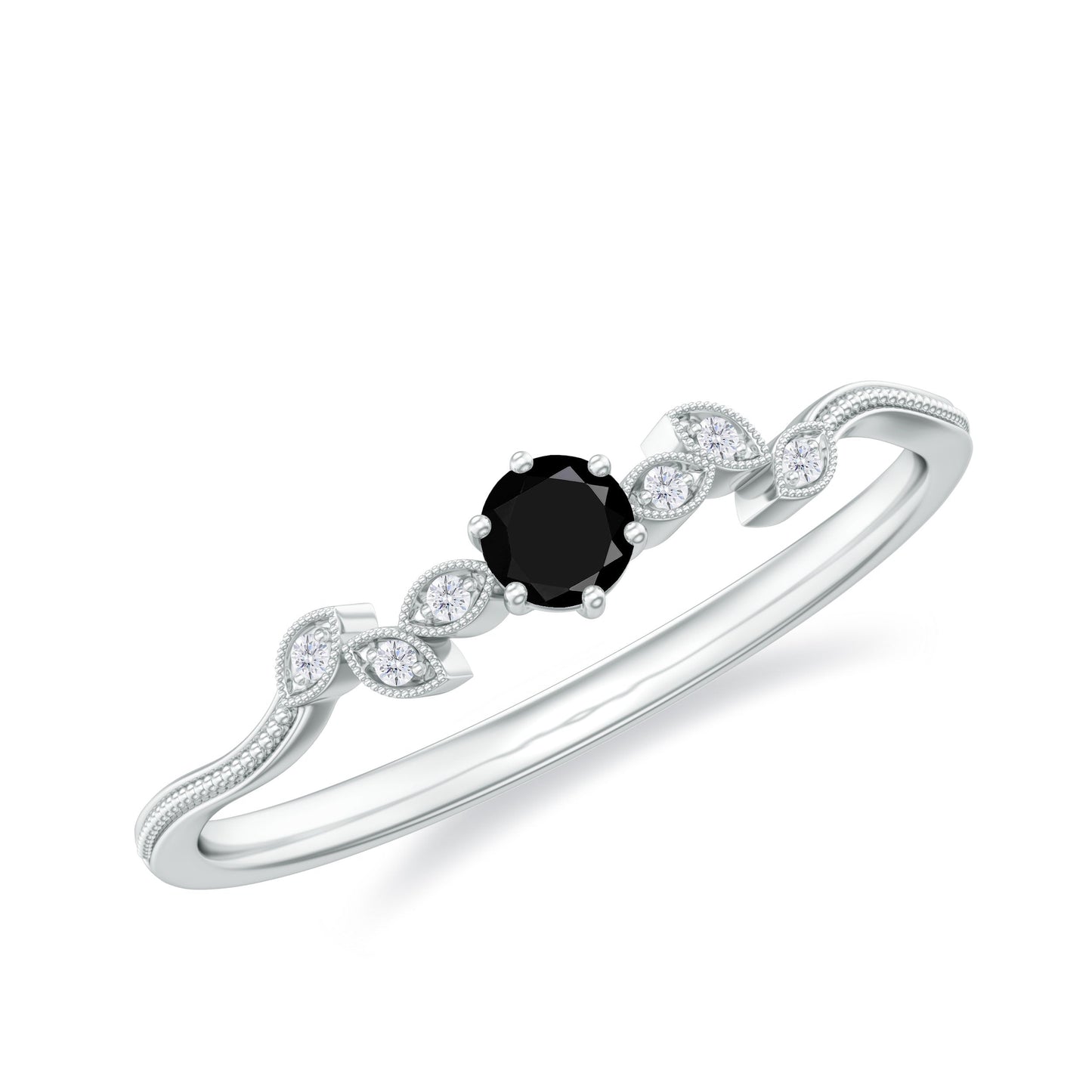 Black Onyx and Diamond Nature Inspired Promise Ring
