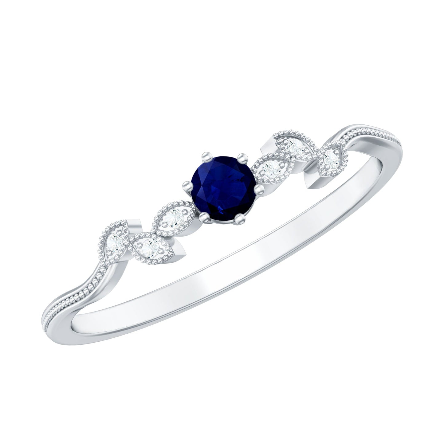 1/4 CT Blue Sapphire and Diamond Leaf Branch Promise Ring
