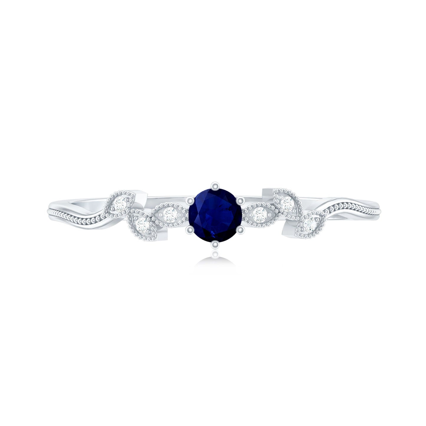 1/4 CT Blue Sapphire and Diamond Leaf Branch Promise Ring
