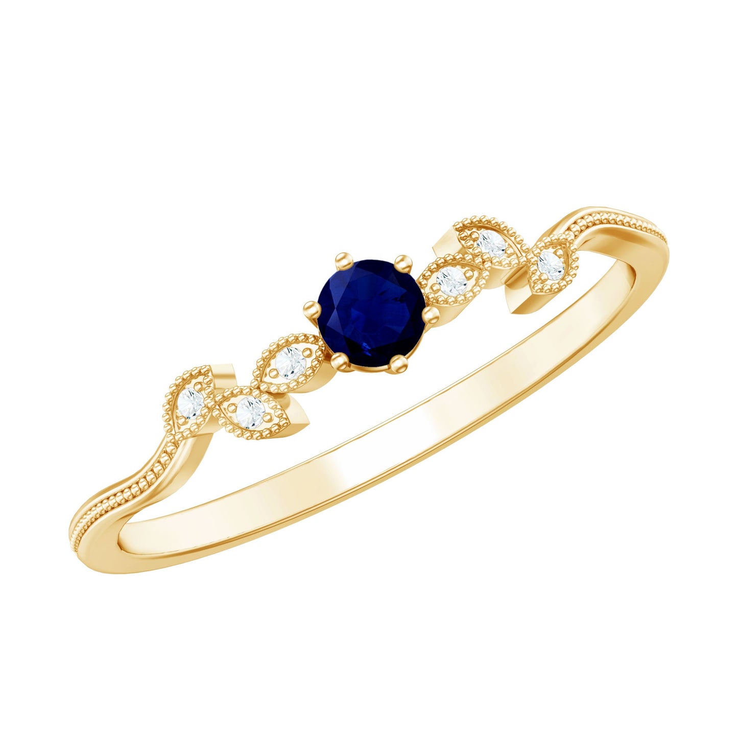 1/4 CT Blue Sapphire and Diamond Leaf Branch Promise Ring