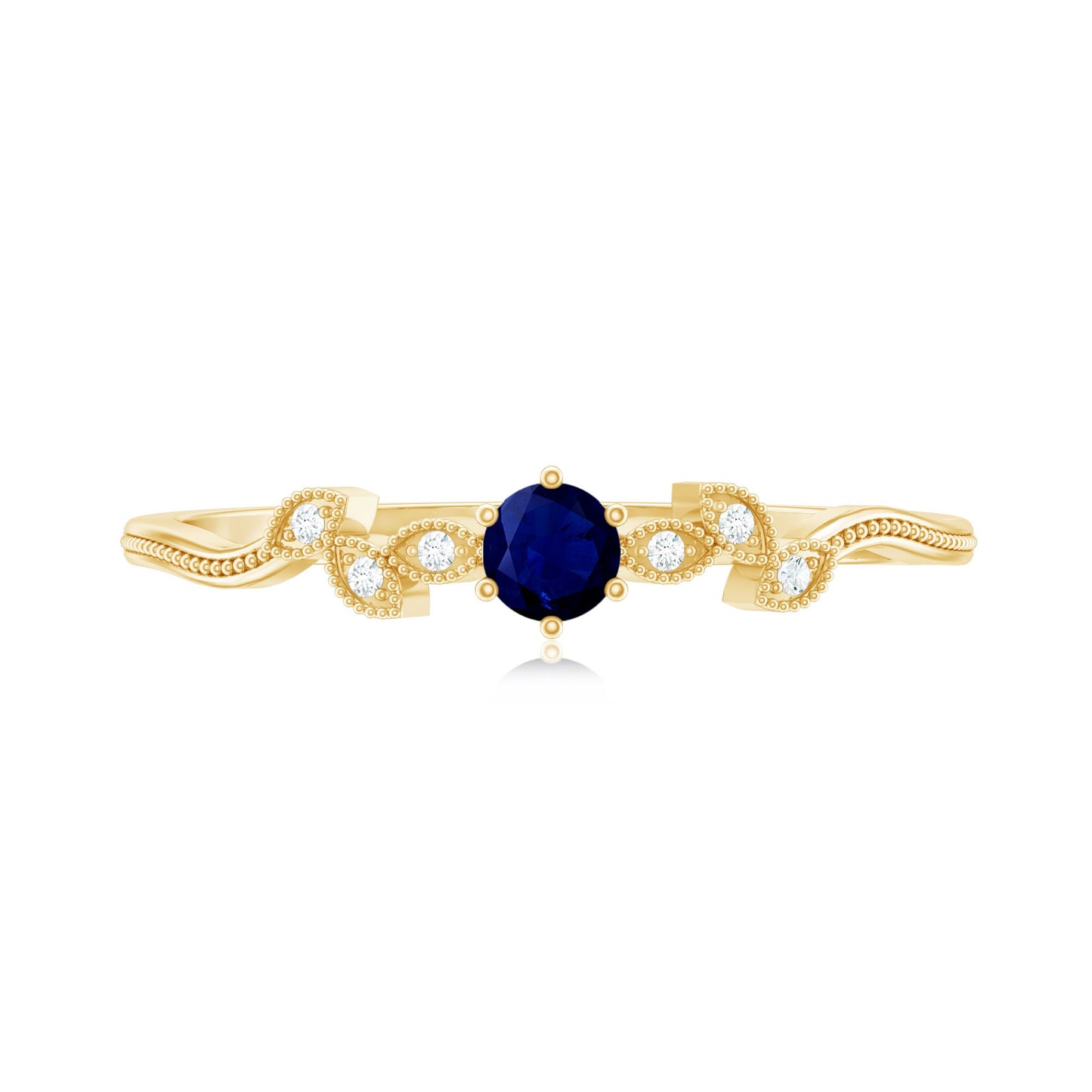 1/4 CT Blue Sapphire and Diamond Leaf Branch Promise Ring