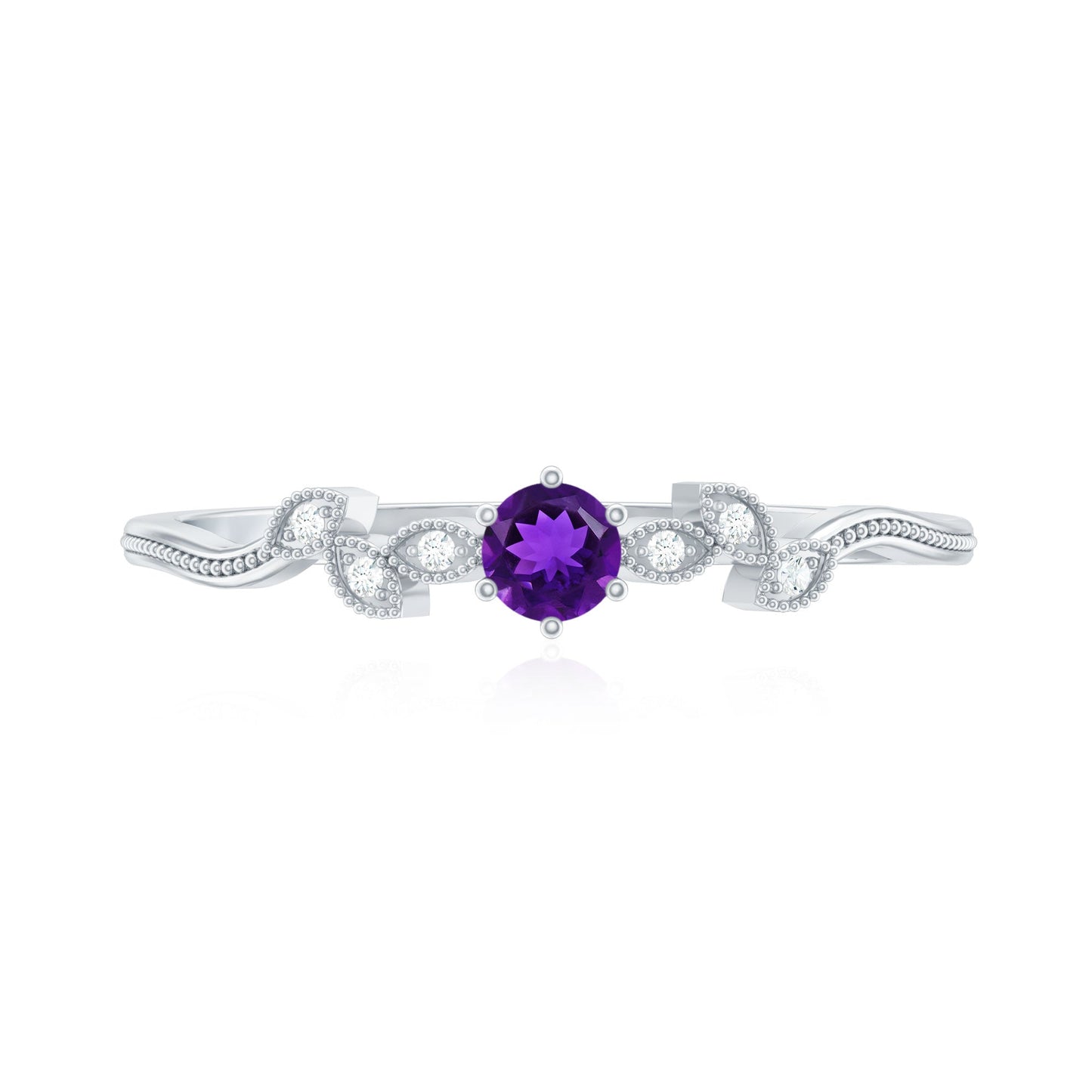 Amethyst and Diamond Leaf Branch Promise Ring