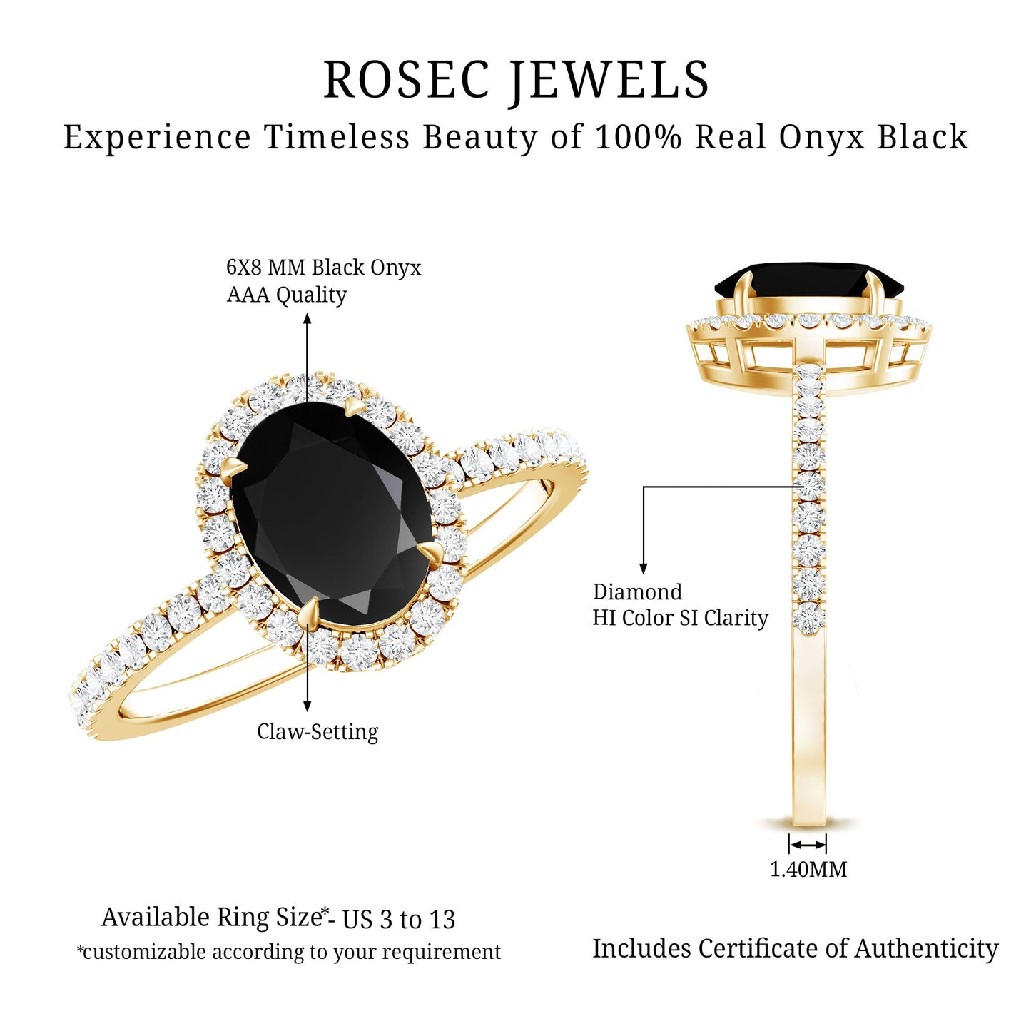 6X8MM Oval Black Onyx and Diamond Halo Engagement Ring