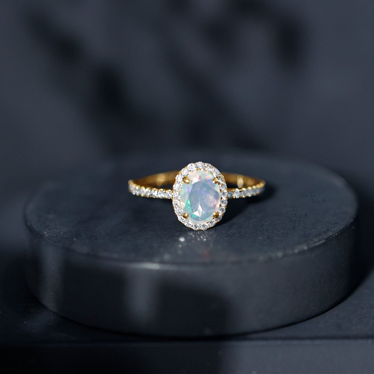 Certified Real 6X8mm Ethiopian Opal Oval Engagement Ring with Diamond Halo