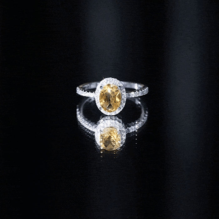 Certified Real 6X8mm Citrine Oval Engagement Ring with Diamond Halo