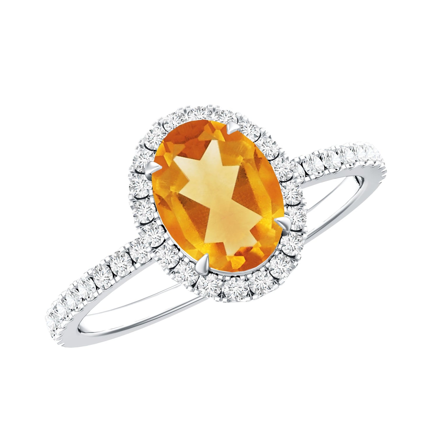 Certified Real 6X8mm Citrine Oval Engagement Ring with Diamond Halo