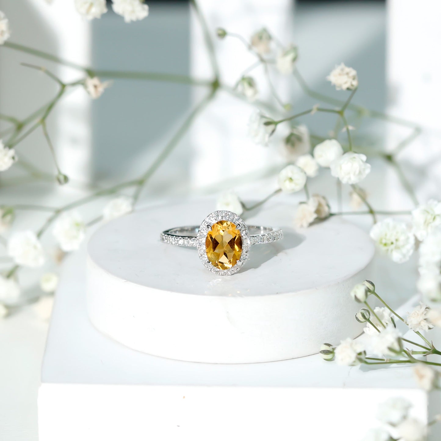 Certified Real 6X8mm Citrine Oval Engagement Ring with Diamond Halo