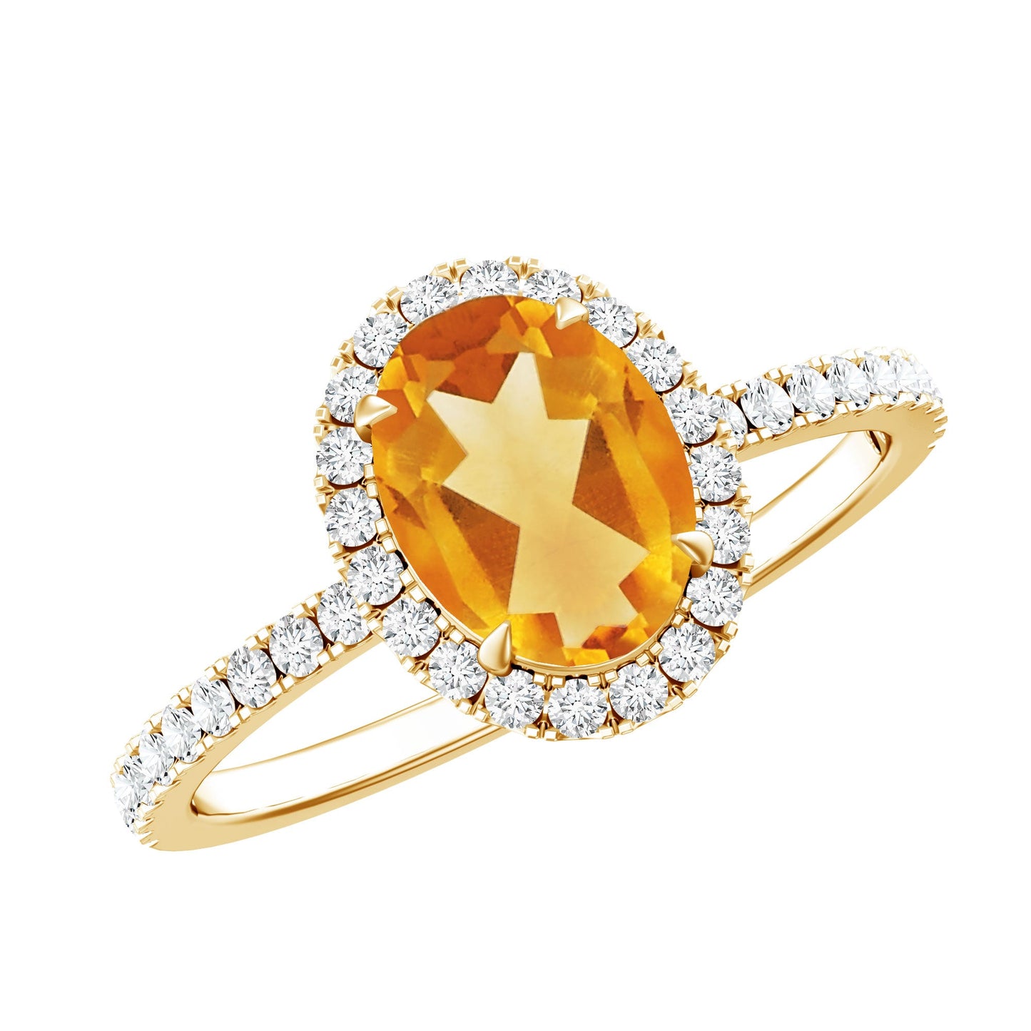 Certified Real 6X8mm Citrine Oval Engagement Ring with Diamond Halo