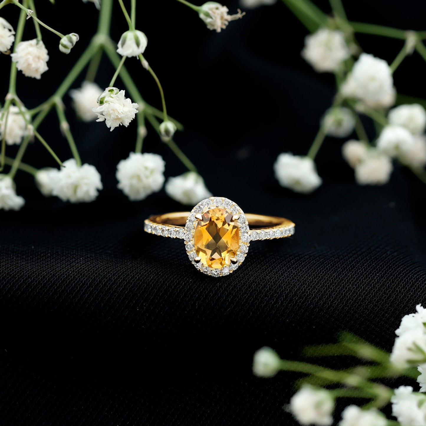 Certified Real 6X8mm Citrine Oval Engagement Ring with Diamond Halo