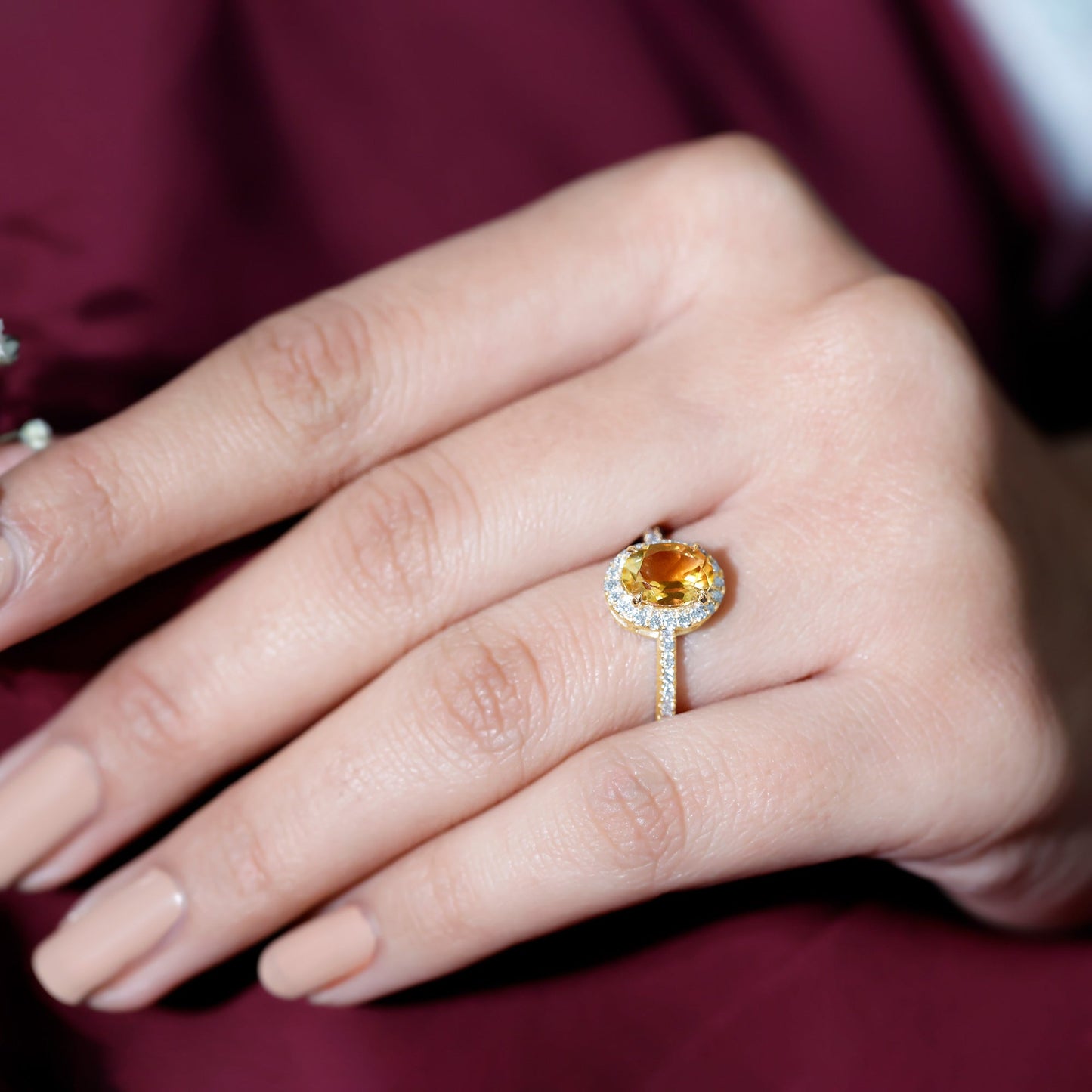 Certified Real 6X8mm Citrine Oval Engagement Ring with Diamond Halo