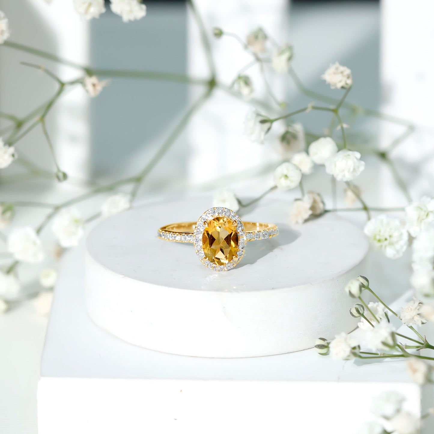Certified Real 6X8mm Citrine Oval Engagement Ring with Diamond Halo
